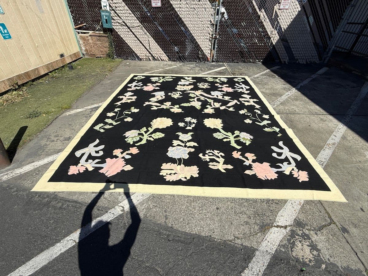 11ft 8in × 13ft 11in Strack Romania Botanical Kilim Area Rug, Circa 1990 - Thumbnail 9