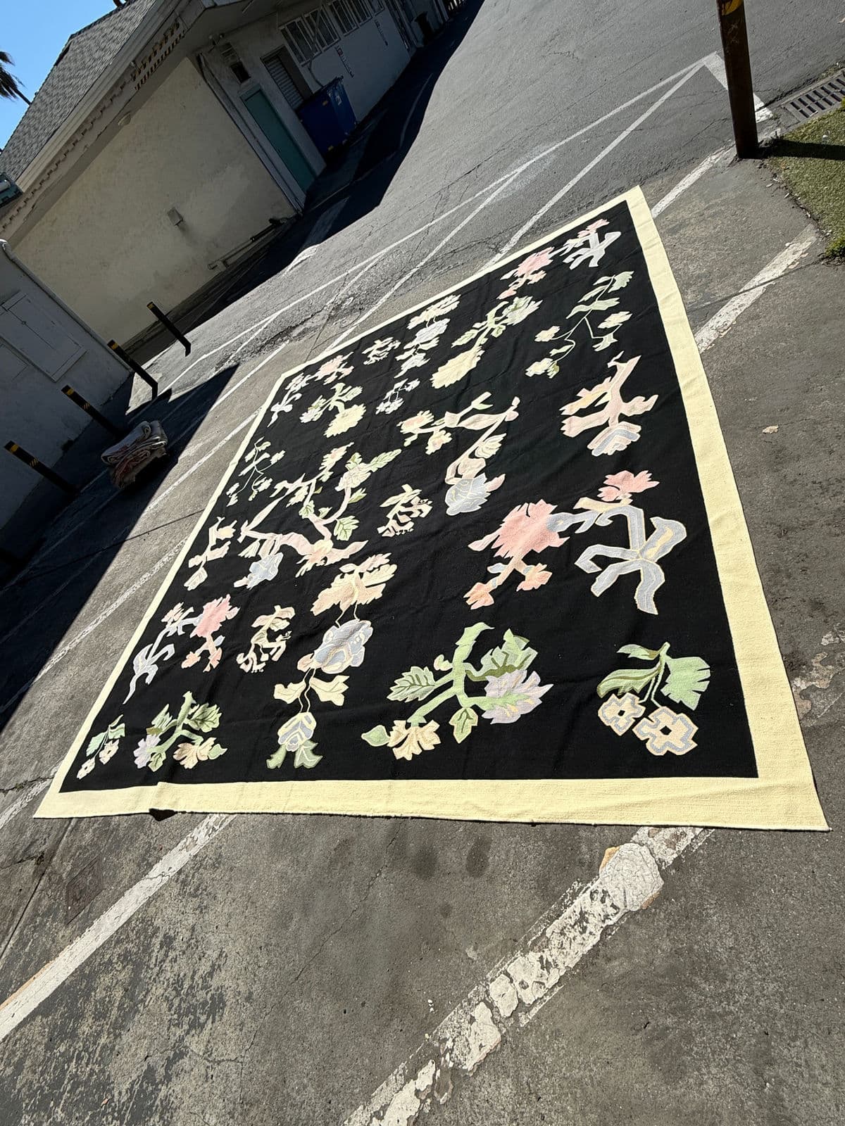 11ft 8in × 13ft 11in Strack Romania Botanical Kilim Area Rug, Circa 1990 - Thumbnail 3