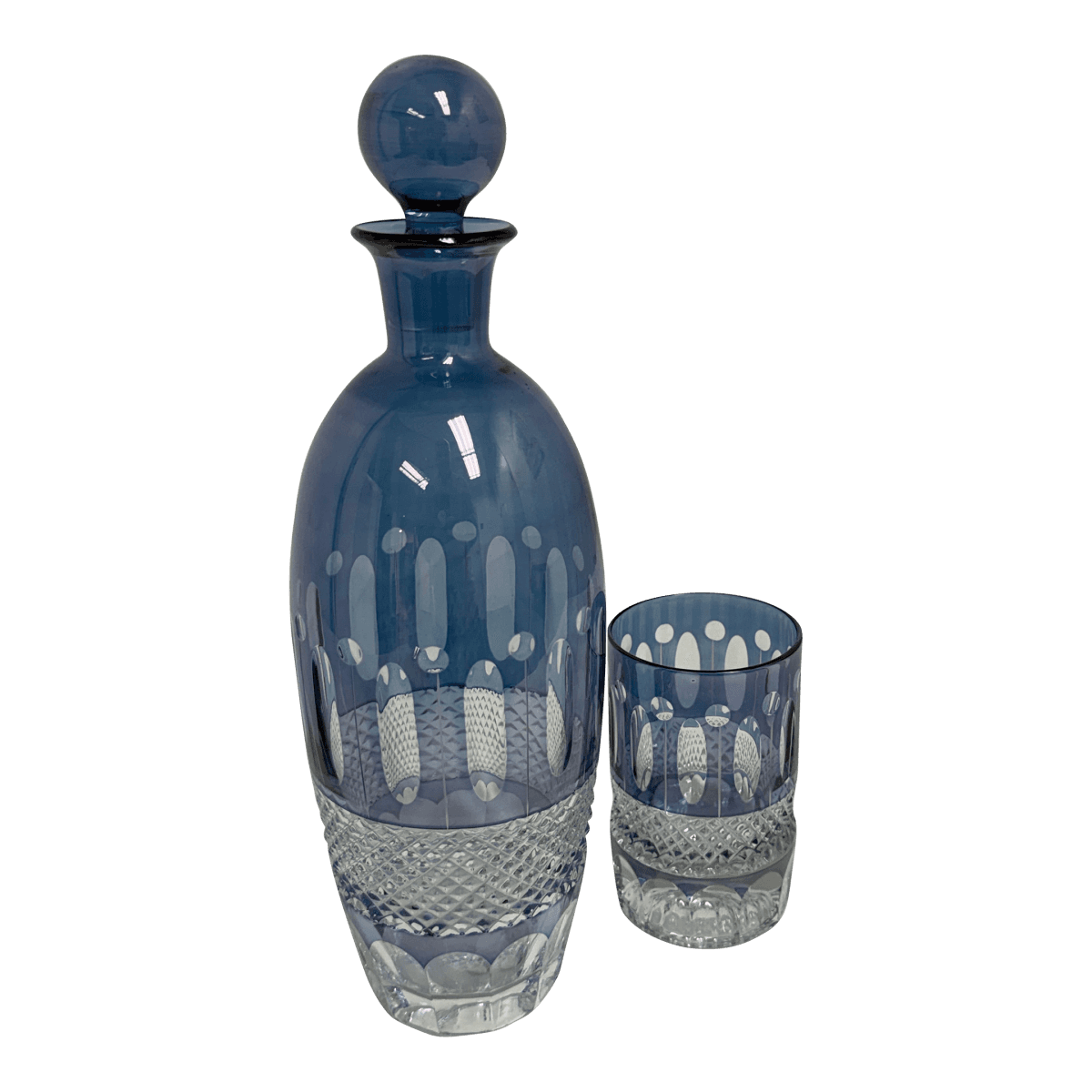 Crystal Blue Cut Decanter + Matching Tumblr, Pair - Thumbnail 2