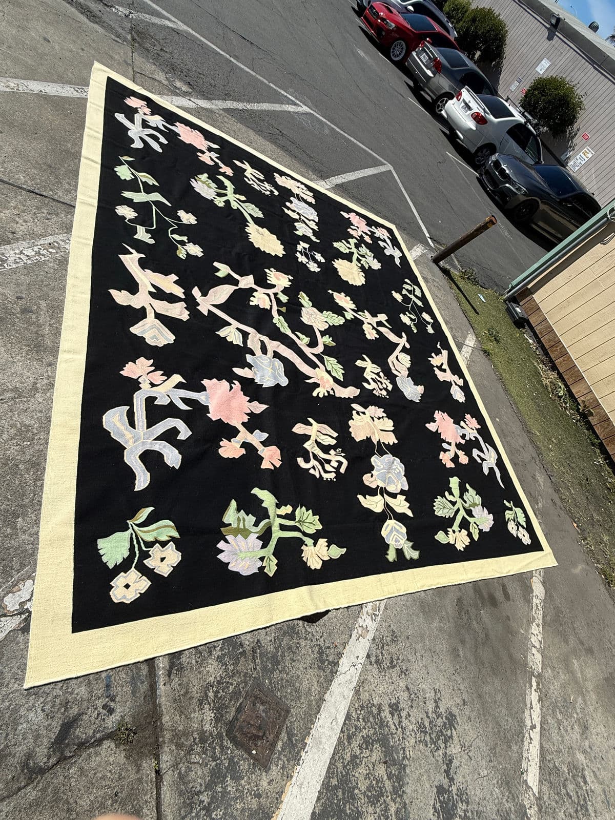 11ft 8in × 13ft 11in Strack Romania Botanical Kilim Area Rug, Circa 1990 - Thumbnail 4