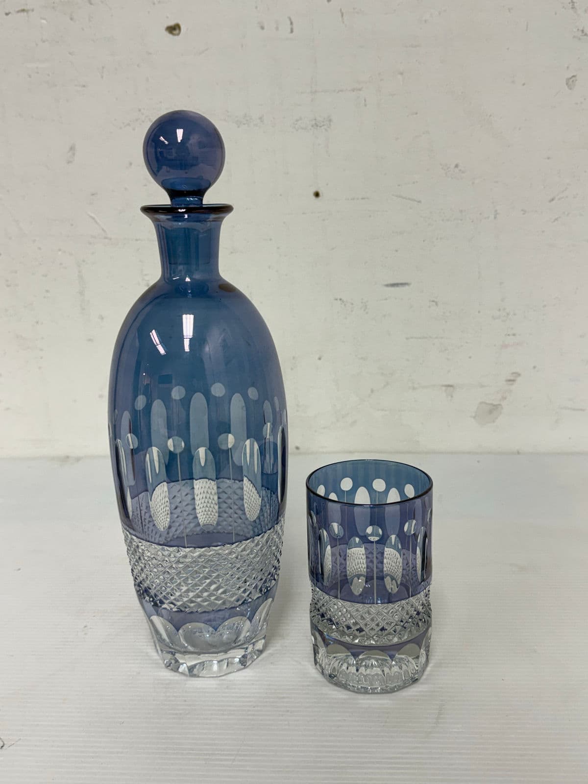 Crystal Blue Cut Decanter + Matching Tumblr, Pair - Thumbnail 3