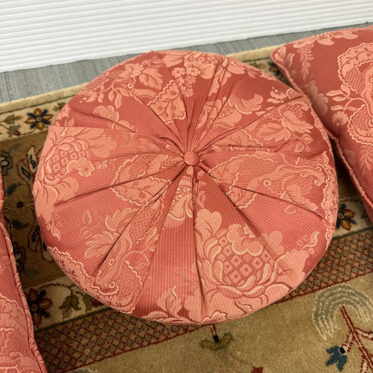 Rose Pink Floral Brocade Throw Pillows, Set of Three - Thumbnail 7