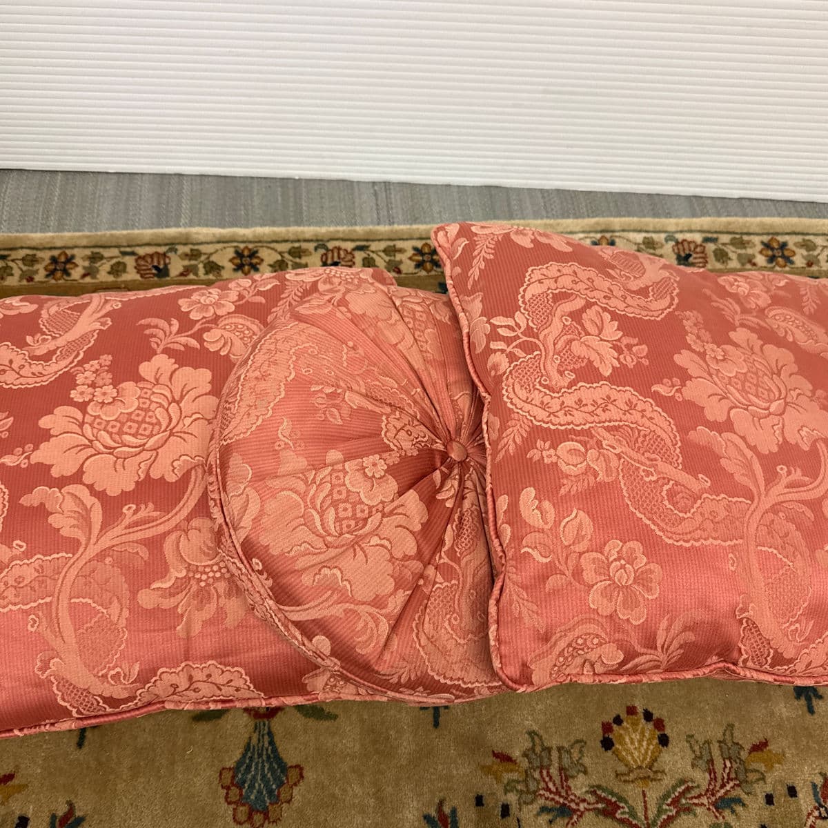 Rose Pink Floral Brocade Throw Pillows, Set of Three - Thumbnail 10