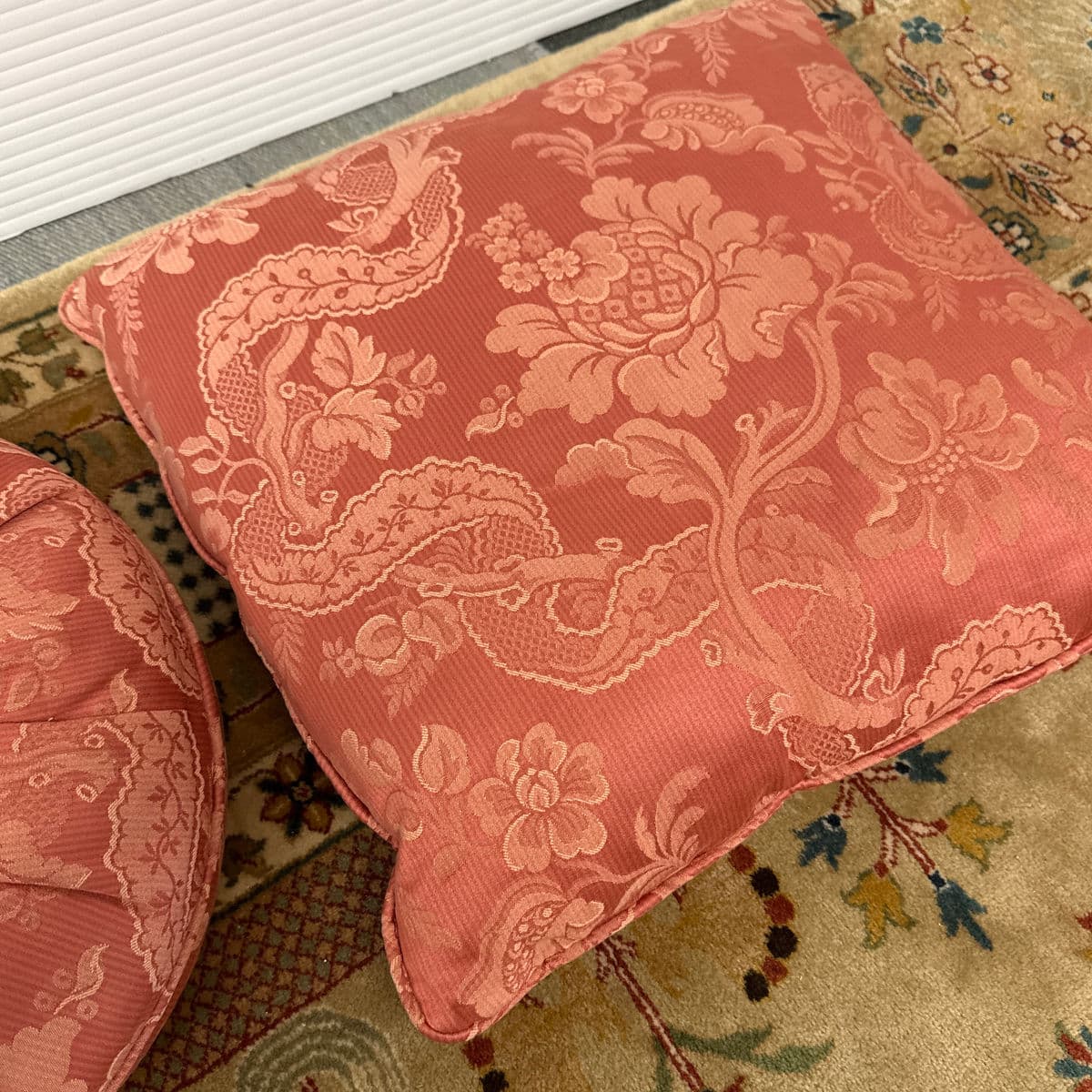 Rose Pink Floral Brocade Throw Pillows, Set of Three - Thumbnail 5