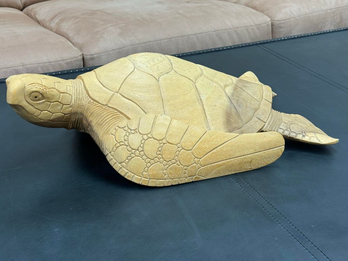 Coastal Carved Wood Sea Turtle Sculpture - Thumbnail 3