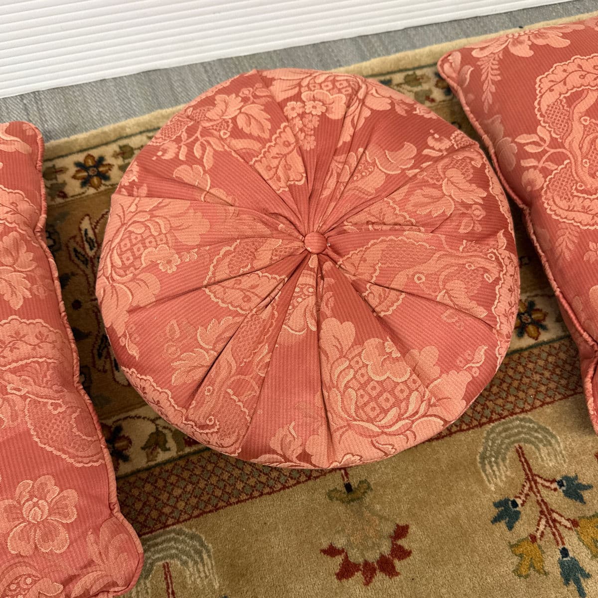 Rose Pink Floral Brocade Throw Pillows, Set of Three - Thumbnail 4