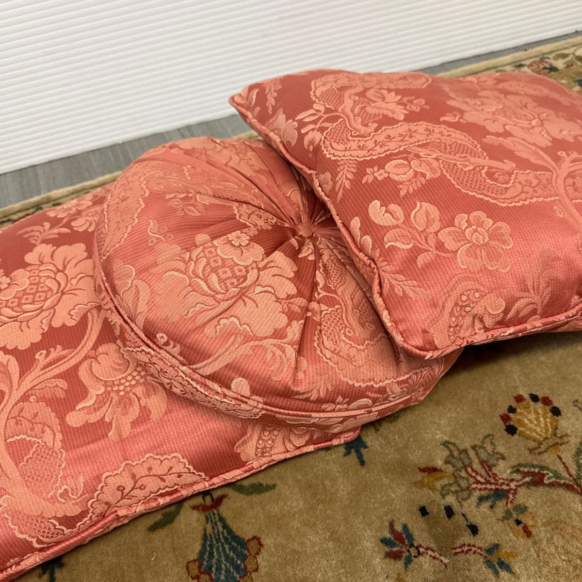 Rose Pink Floral Brocade Throw Pillows, Set of Three - Thumbnail 9