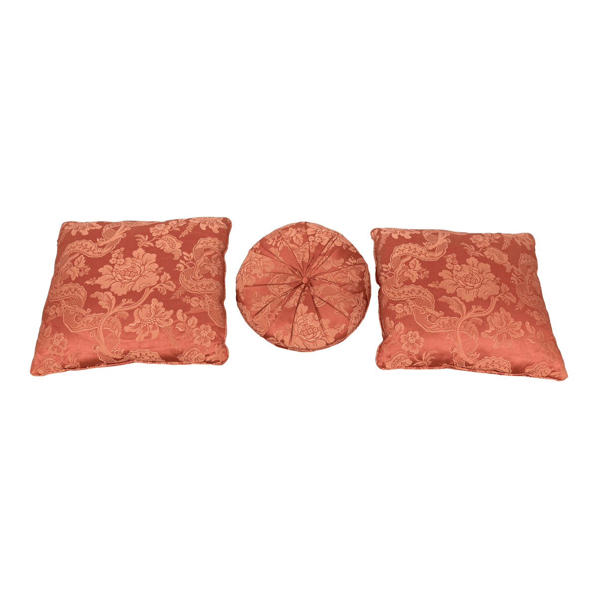 Rose Pink Floral Brocade Throw Pillows, Set of Three - Thumbnail 2