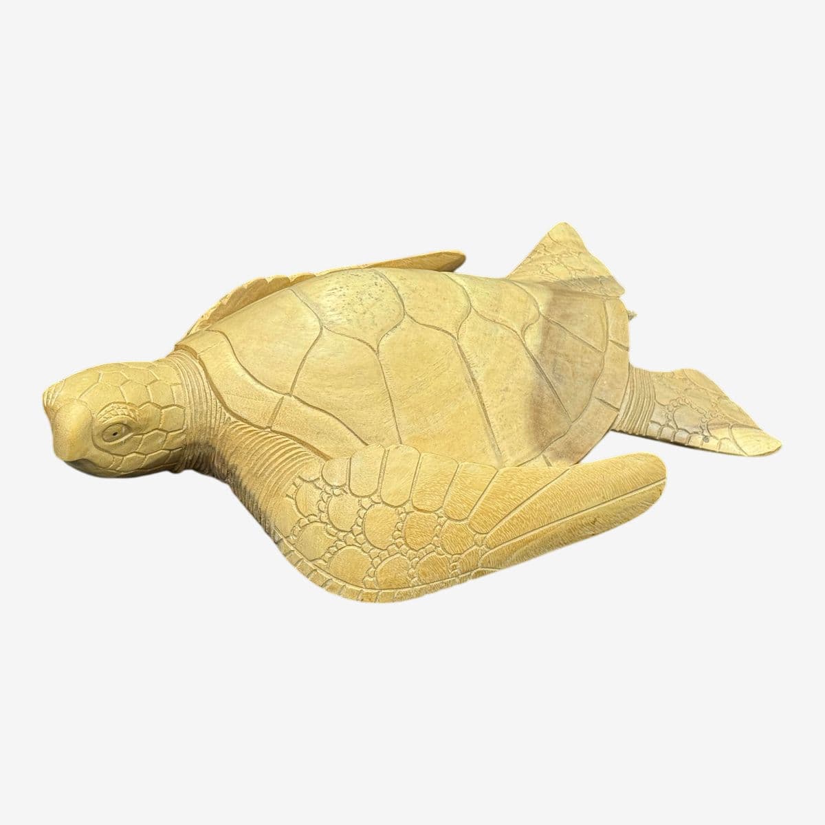 Coastal Carved Wood Sea Turtle Sculpture - Image 1