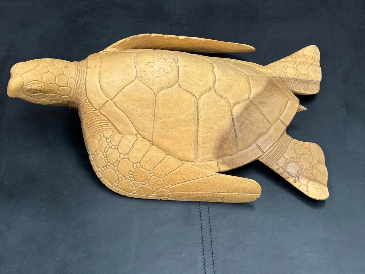 Coastal Carved Wood Sea Turtle Sculpture - Thumbnail 6