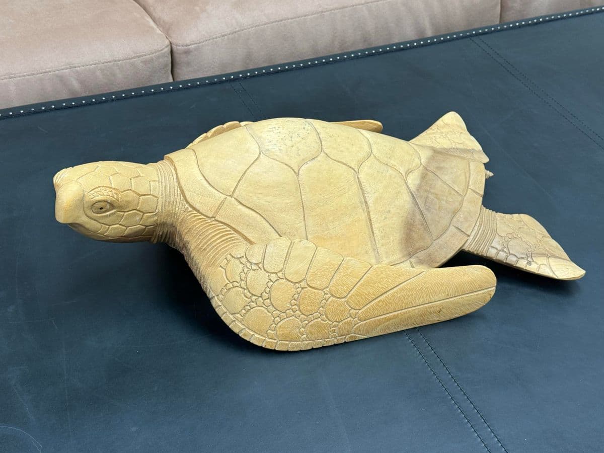 Coastal Carved Wood Sea Turtle Sculpture - Thumbnail 4