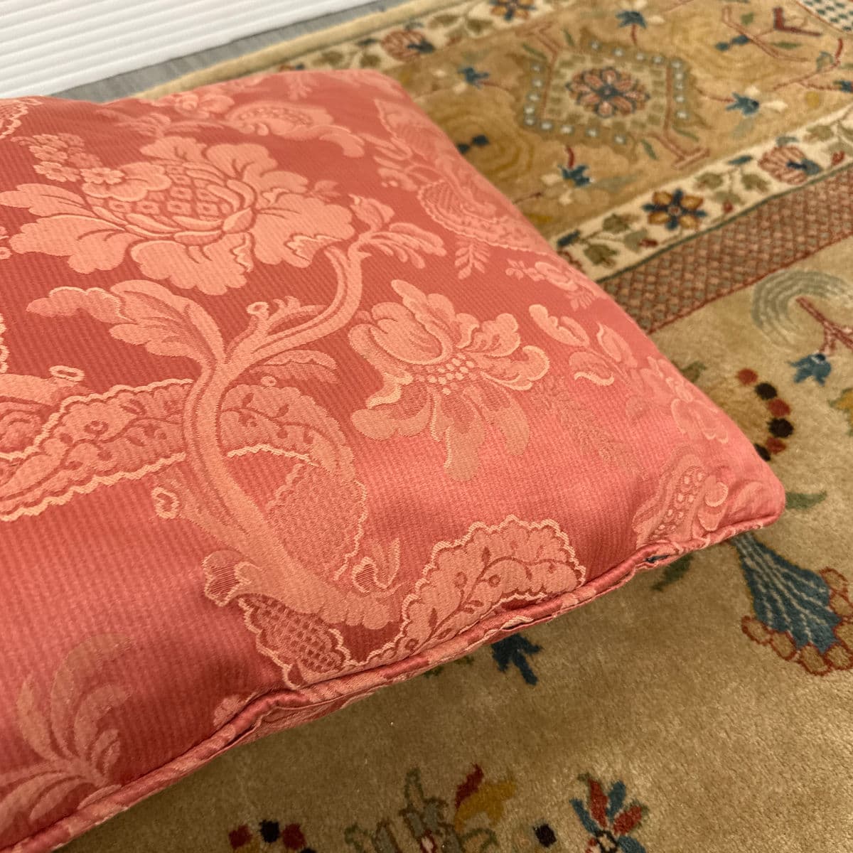 Rose Pink Floral Brocade Throw Pillows, Set of Three - Thumbnail 11