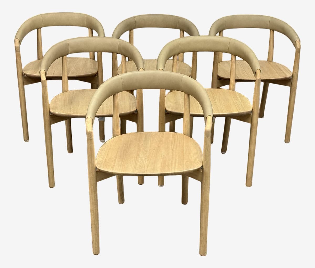 West Elm Irvine Sand Leather Dining Chairs, Set of Six - Image 1