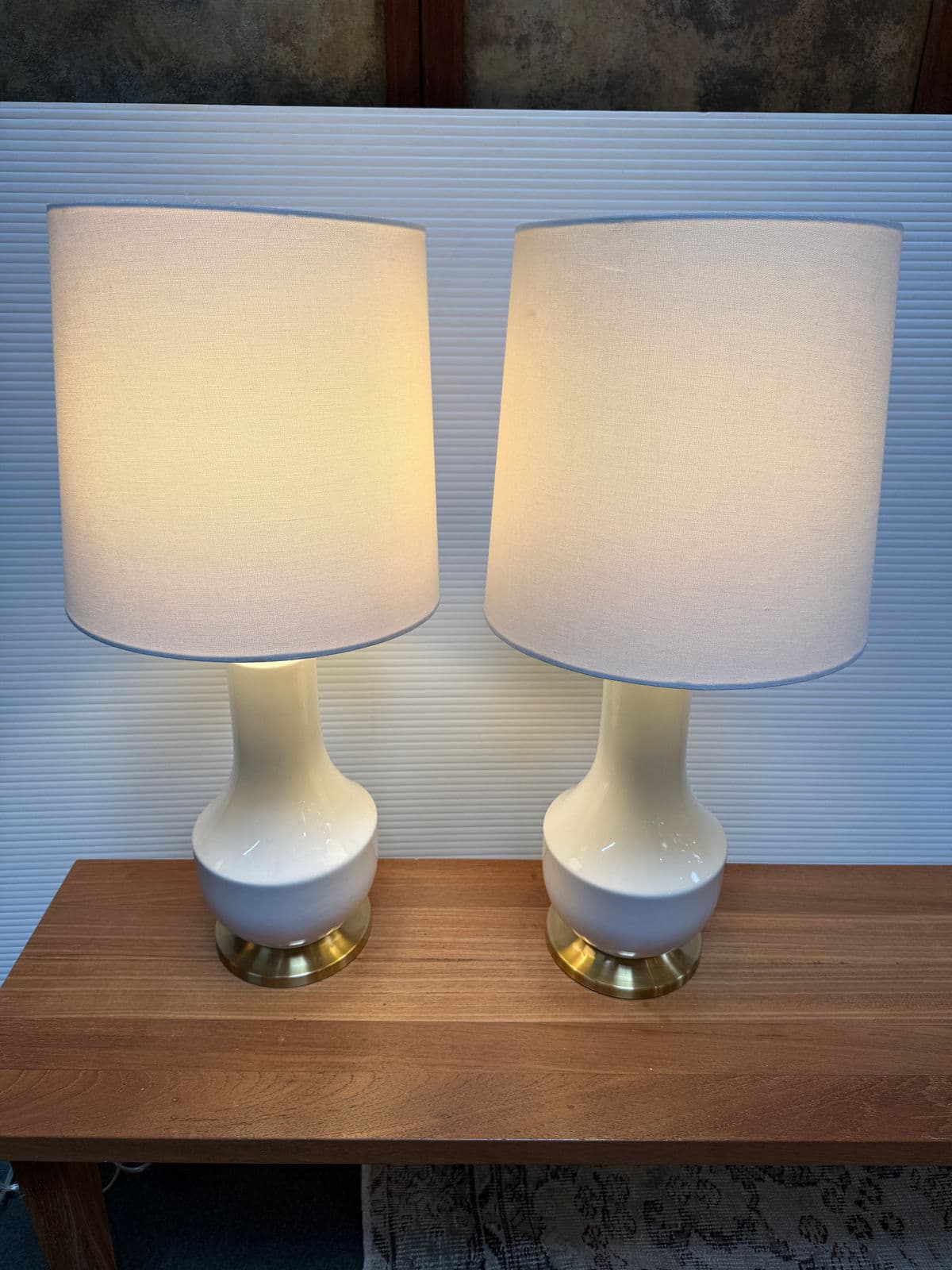Mid-Century Style Creamy Taupe Table Lamps, Pair - Thumbnail 3