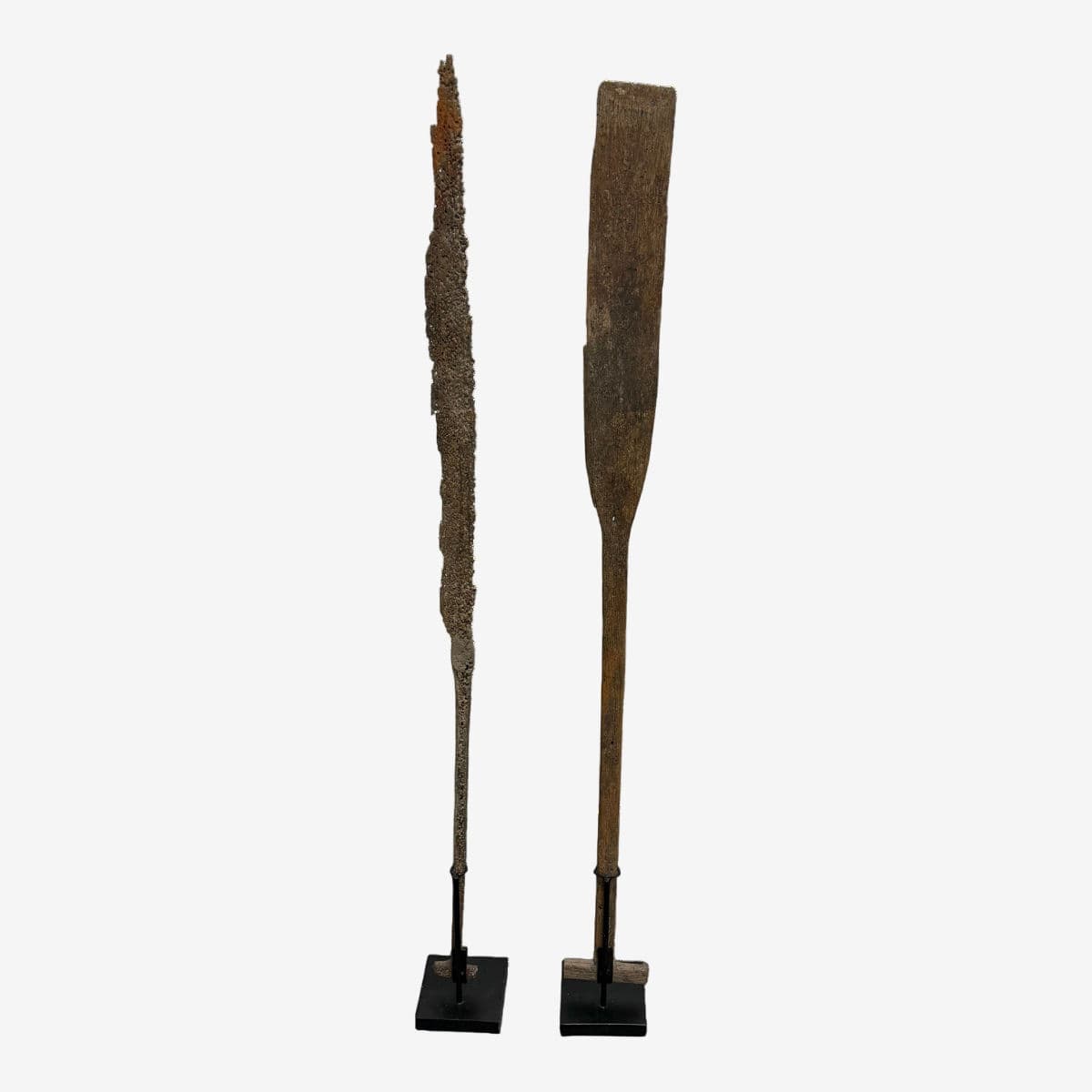 Wood + Iron Oar Artifacts on Stands, 19th Century - Image 1