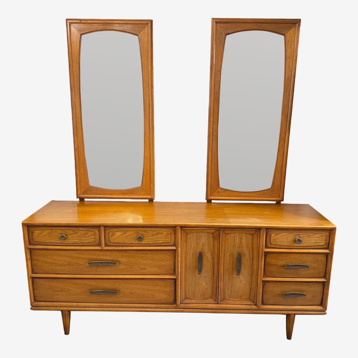 Heritage Brutalist Oak Wood Dresser With Dual Mirrors - Image 1