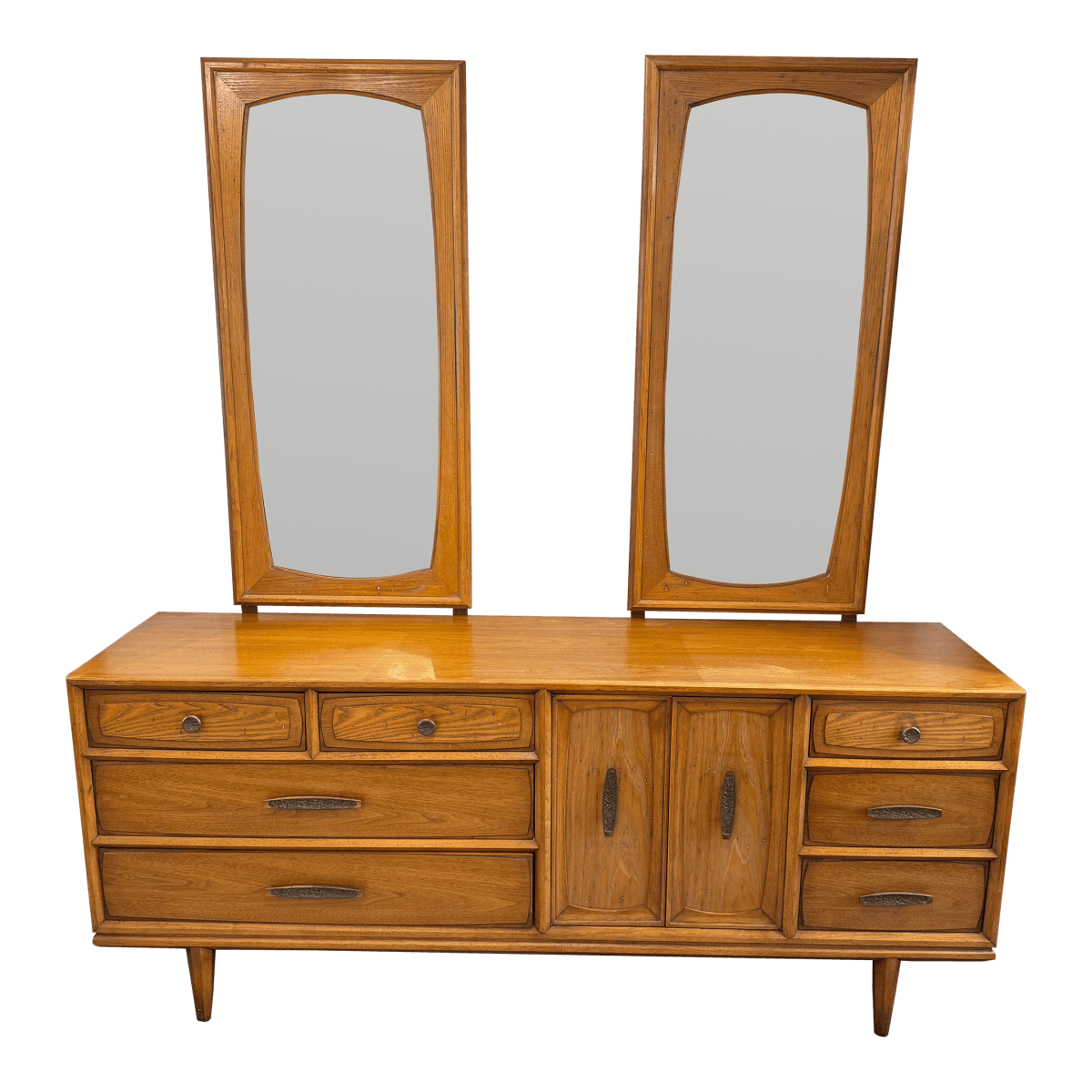 Heritage Brutalist Oak Wood Dresser With Dual Mirrors - Thumbnail 2