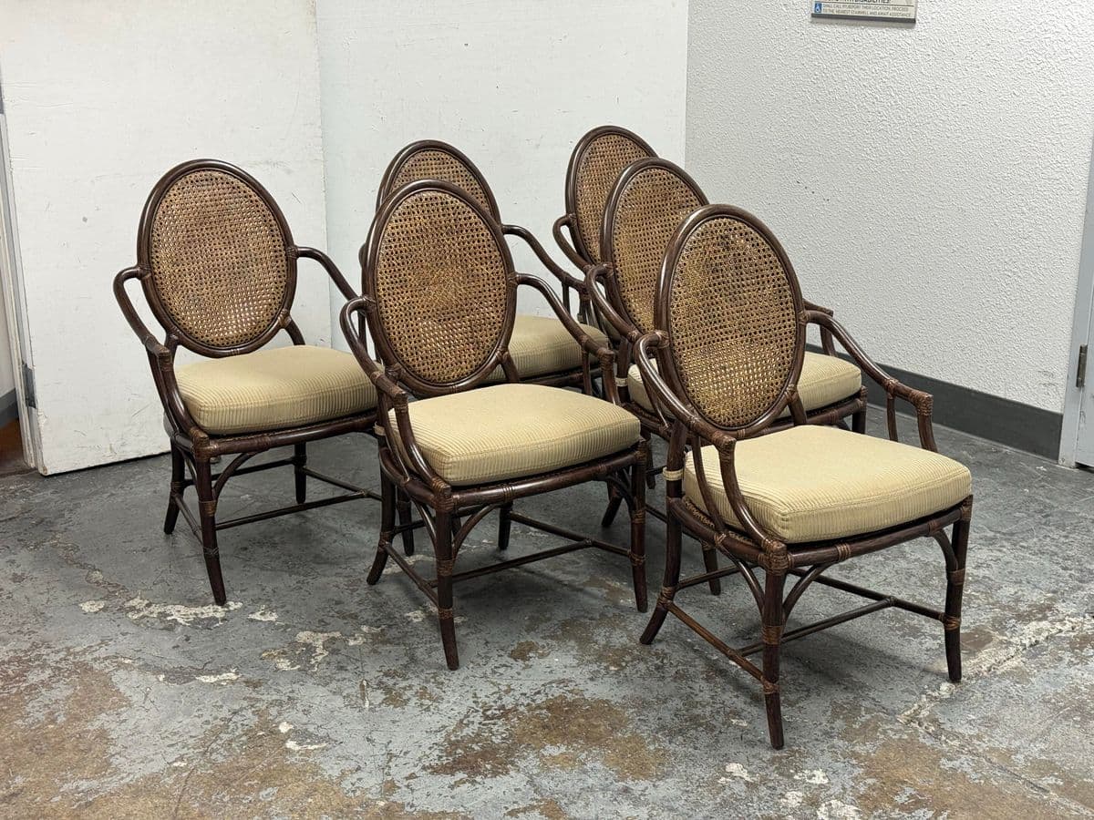 McGuire Furniture Oval Glass Top Dining Table + Six Double Cane Back Dining Armchairs, Vintage Set - Thumbnail 6