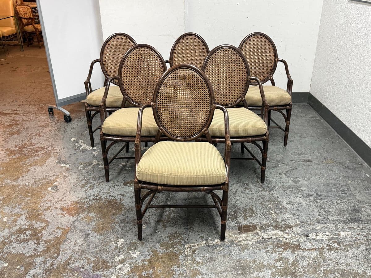 McGuire Furniture Oval Glass Top Dining Table + Six Double Cane Back Dining Armchairs, Vintage Set - Thumbnail 5