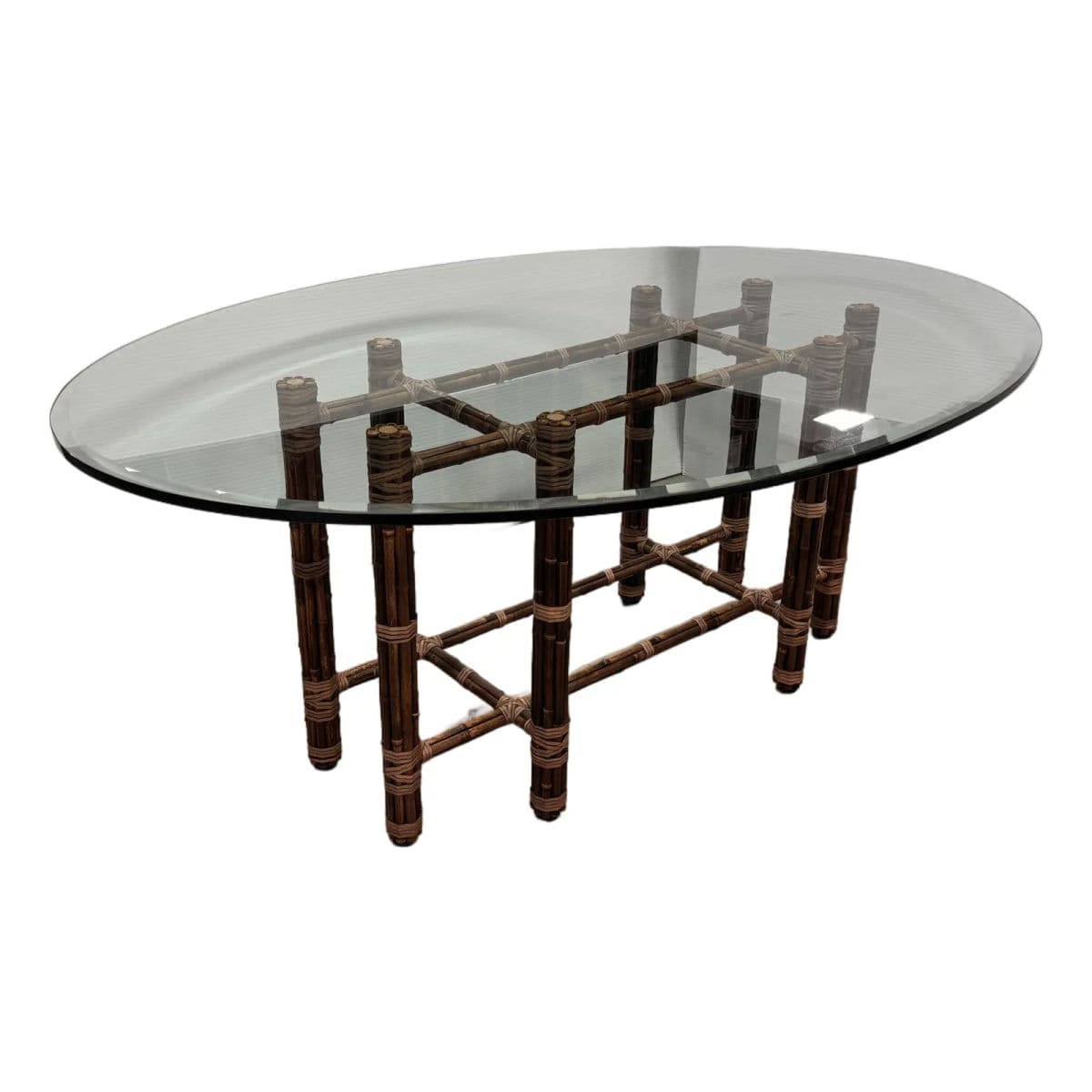 McGuire Furniture Oval Glass Top Dining Table + Six Double Cane Back Dining Armchairs, Vintage Set - Thumbnail 12