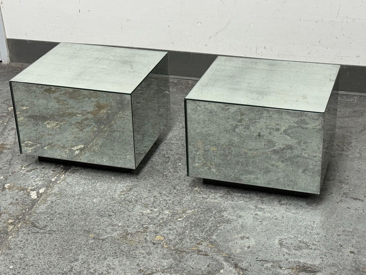 Bespoke Mirrored Cube Side Tables, Pair - Thumbnail 4