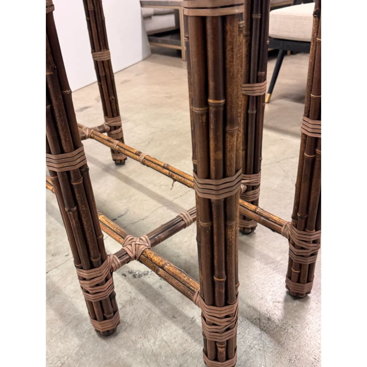 McGuire Furniture Oval Glass Top Dining Table + Six Double Cane Back Dining Armchairs, Vintage Set - Thumbnail 14