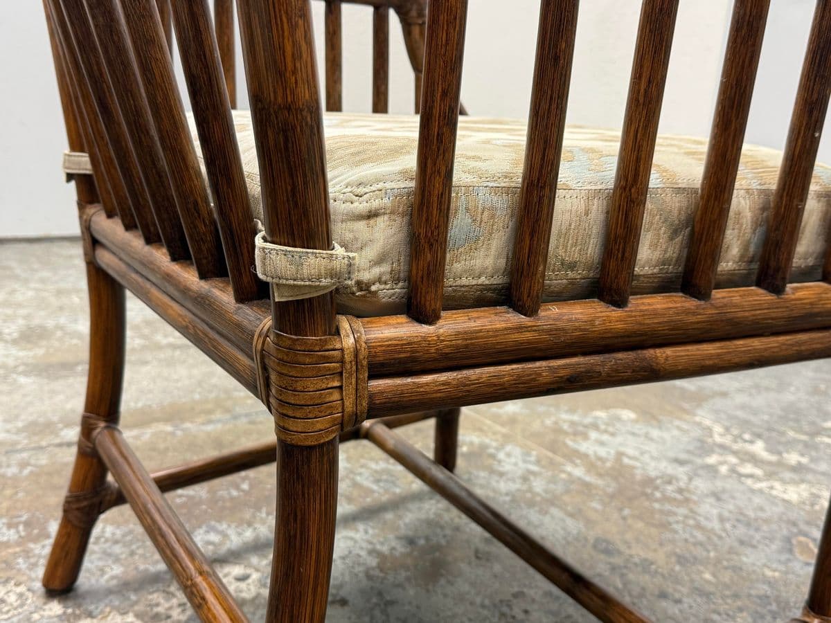 McGuire Furniture Oval Glass Top Dining Table + Six Far East Collection Dining Armchairs, Vintage Set - Thumbnail 11