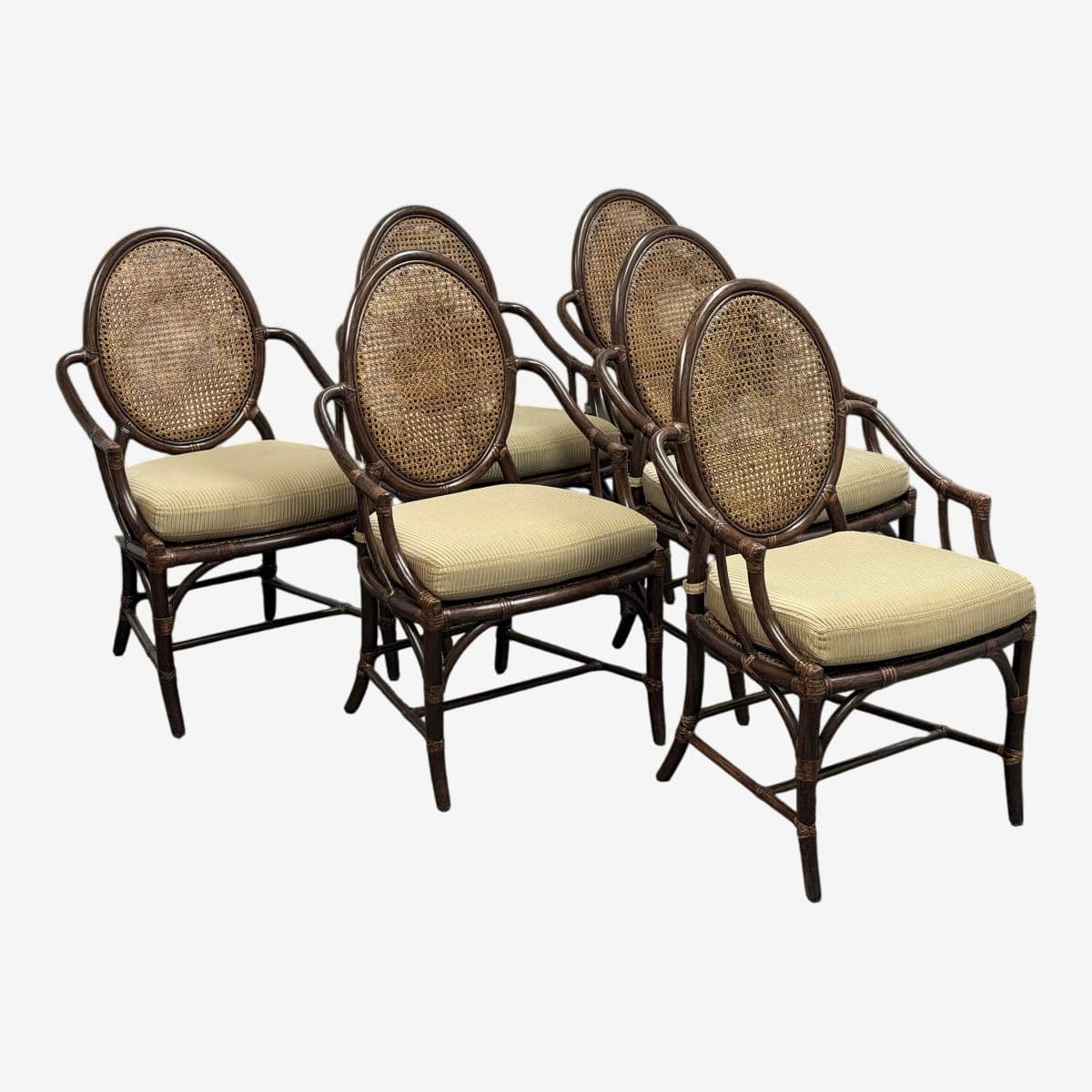 McGuire Furniture Double Cane Oval Back Dining Chairs, Vintage Set of Six - Image 1