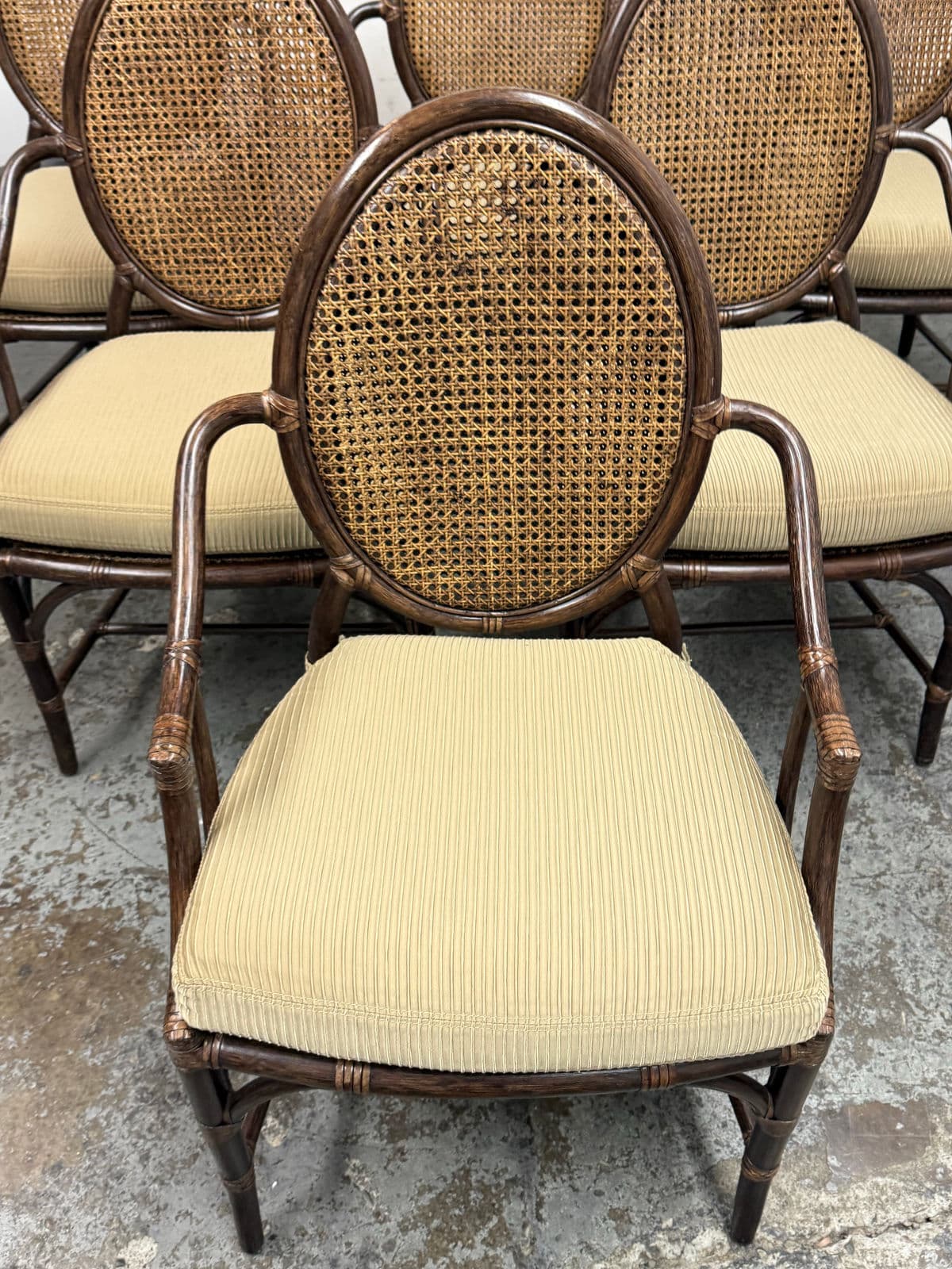 McGuire Furniture Double Cane Oval Back Dining Chairs, Vintage Set of Six - Thumbnail 10