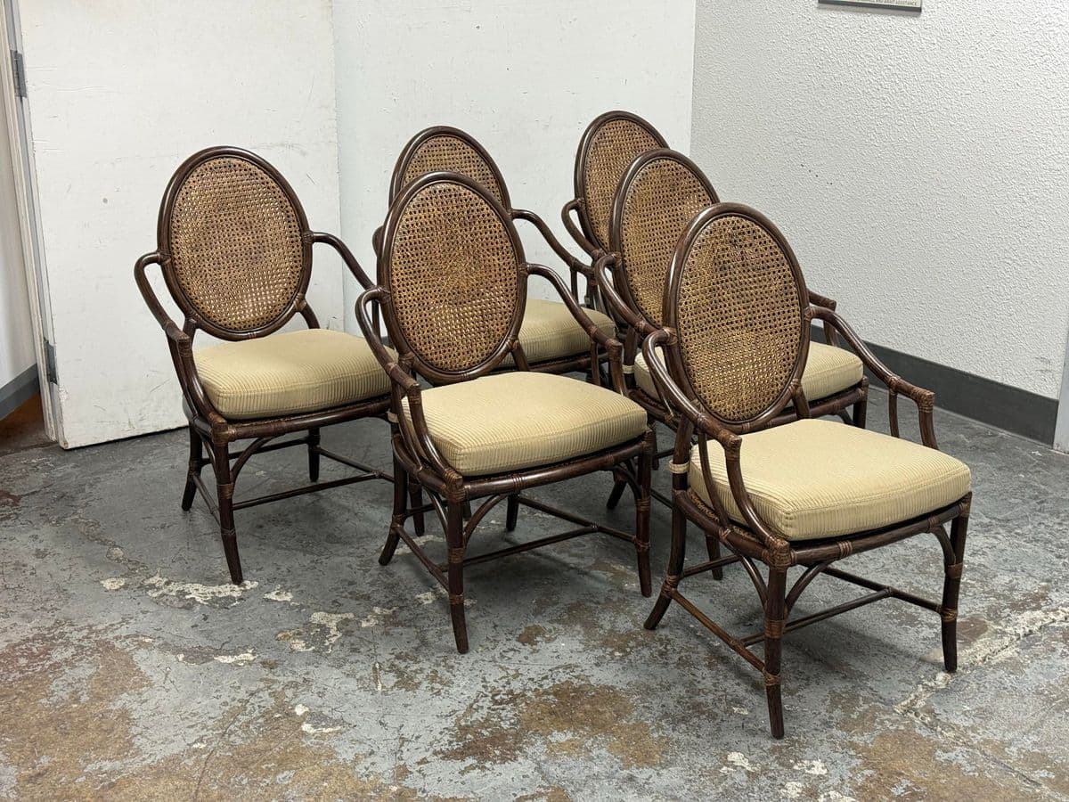 McGuire Furniture Double Cane Oval Back Dining Chairs, Vintage Set of Six - Thumbnail 4