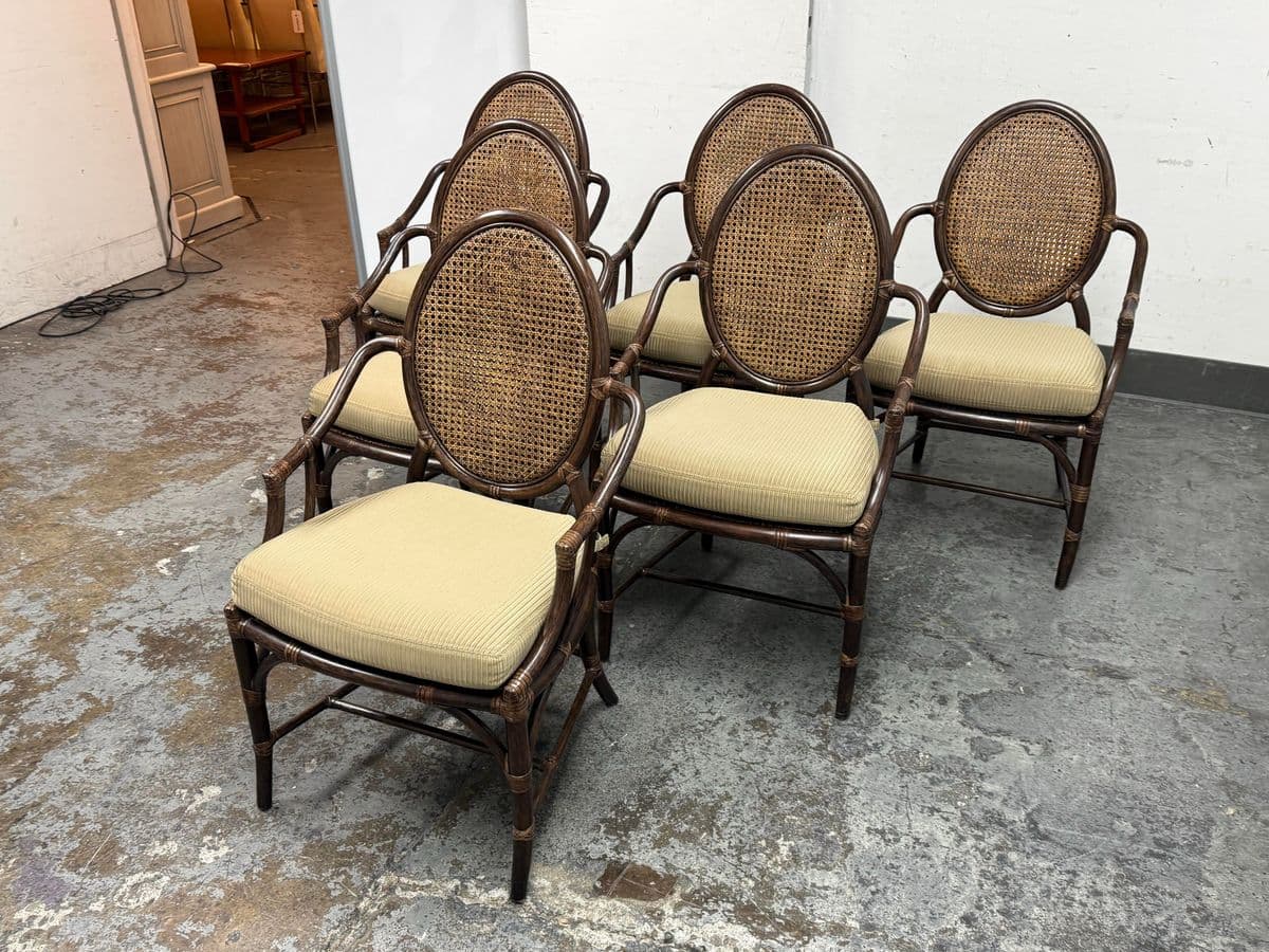 McGuire Furniture Double Cane Oval Back Dining Chairs, Vintage Set of Six - Thumbnail 13