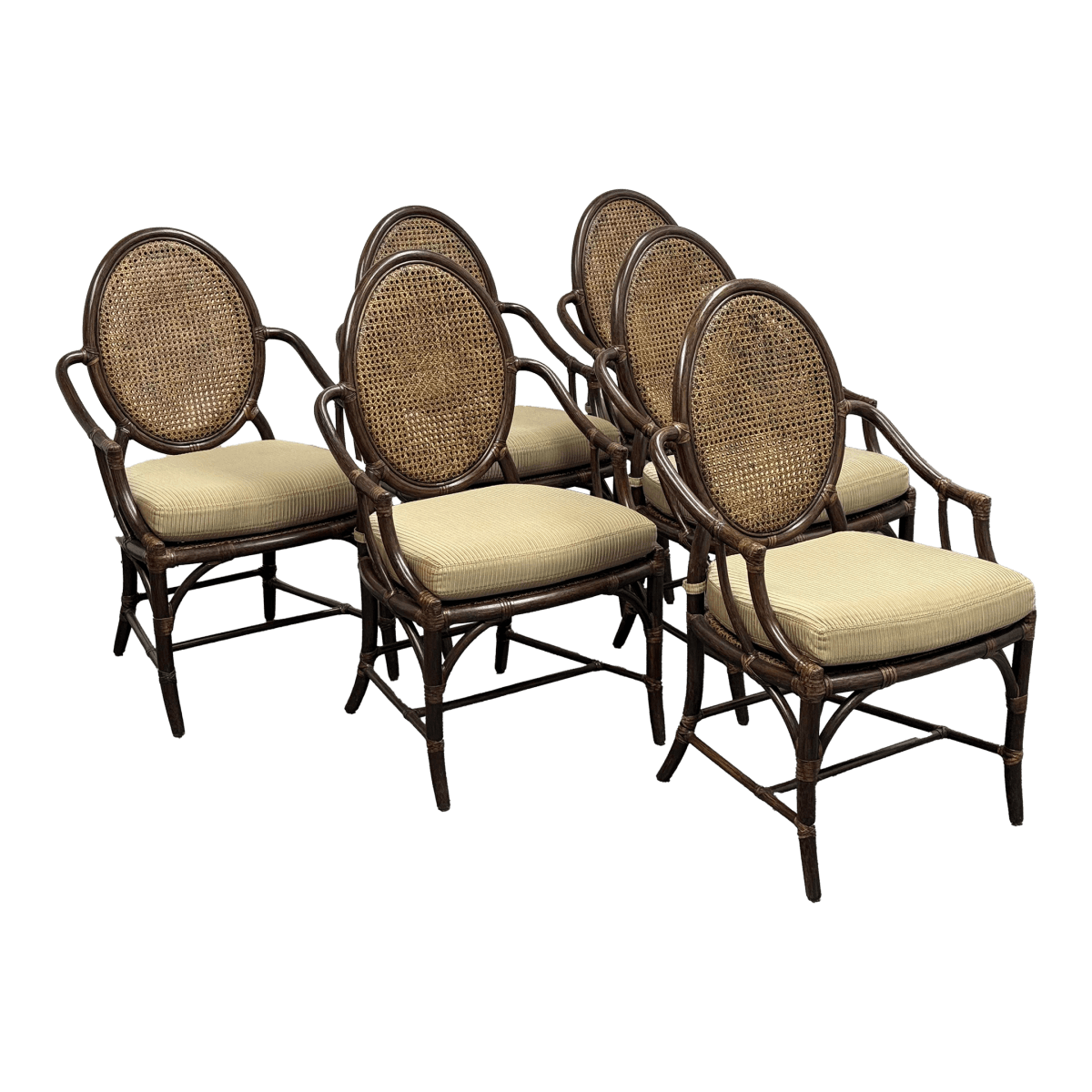 McGuire Furniture Double Cane Oval Back Dining Chairs, Vintage Set of Six - Thumbnail 2