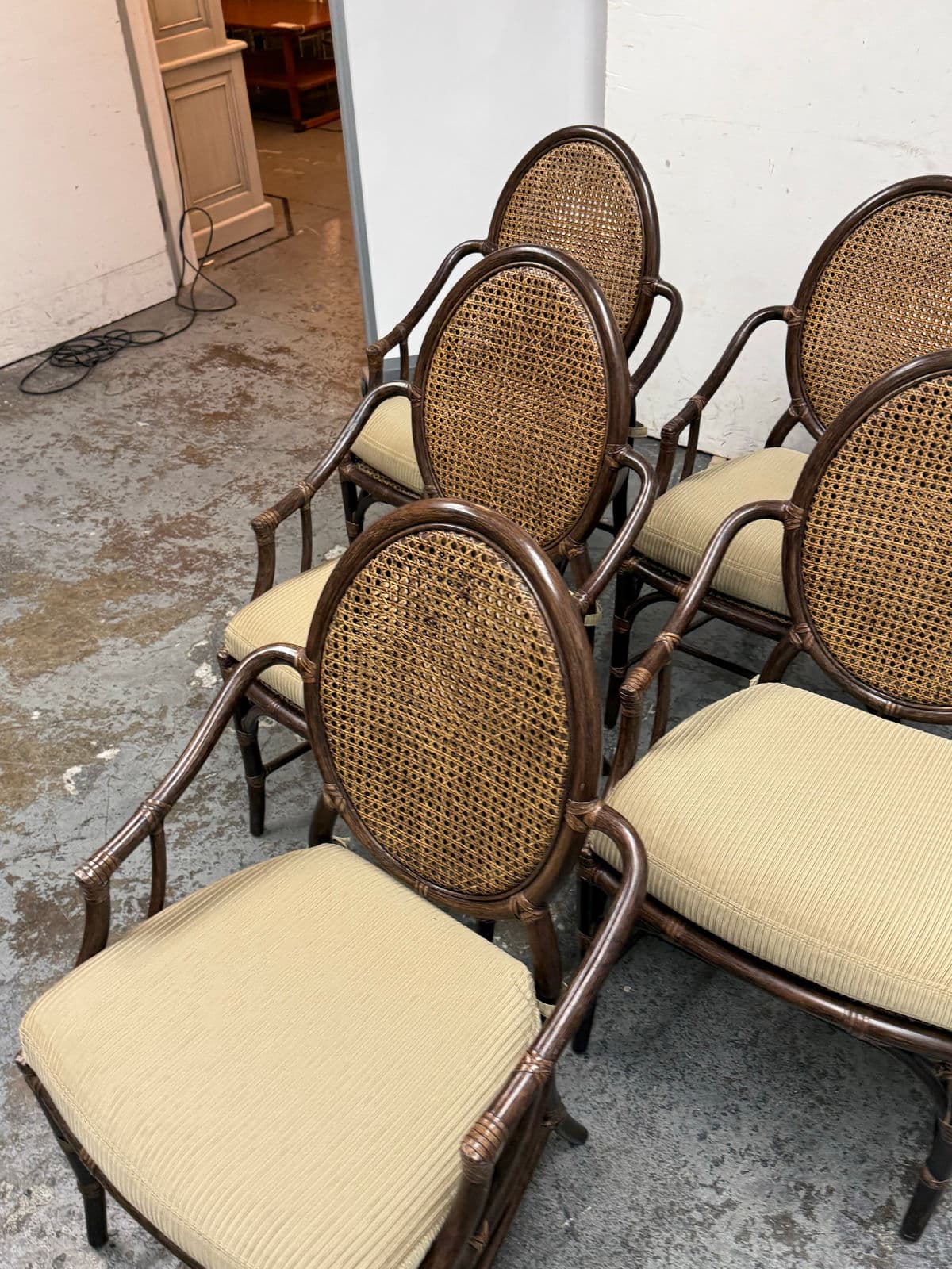 McGuire Furniture Double Cane Oval Back Dining Chairs, Vintage Set of Six - Thumbnail 11