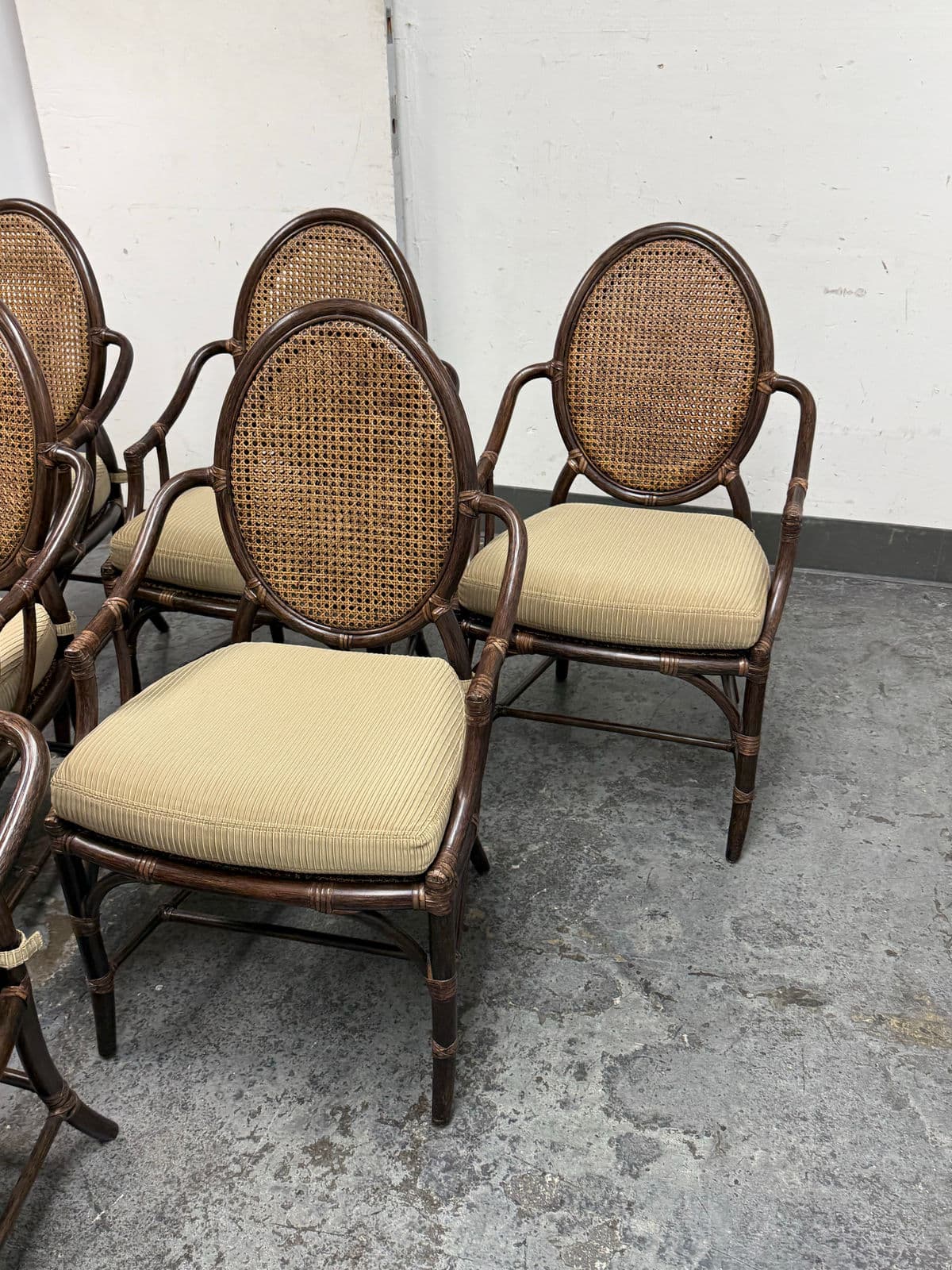 McGuire Furniture Double Cane Oval Back Dining Chairs, Vintage Set of Six - Thumbnail 12
