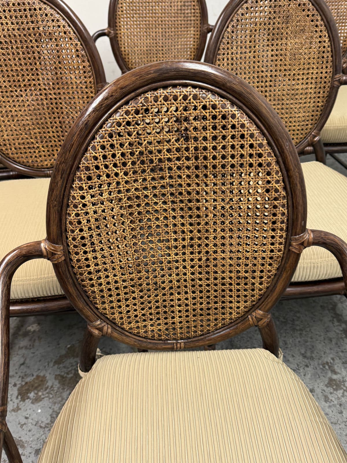 McGuire Furniture Double Cane Oval Back Dining Chairs, Vintage Set of Six - Thumbnail 7