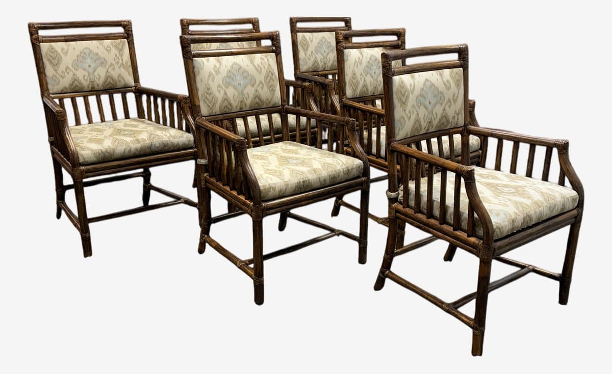 McGuire Furniture Far East Collection Dining Armchairs, Vintage Set of Six - Image 1
