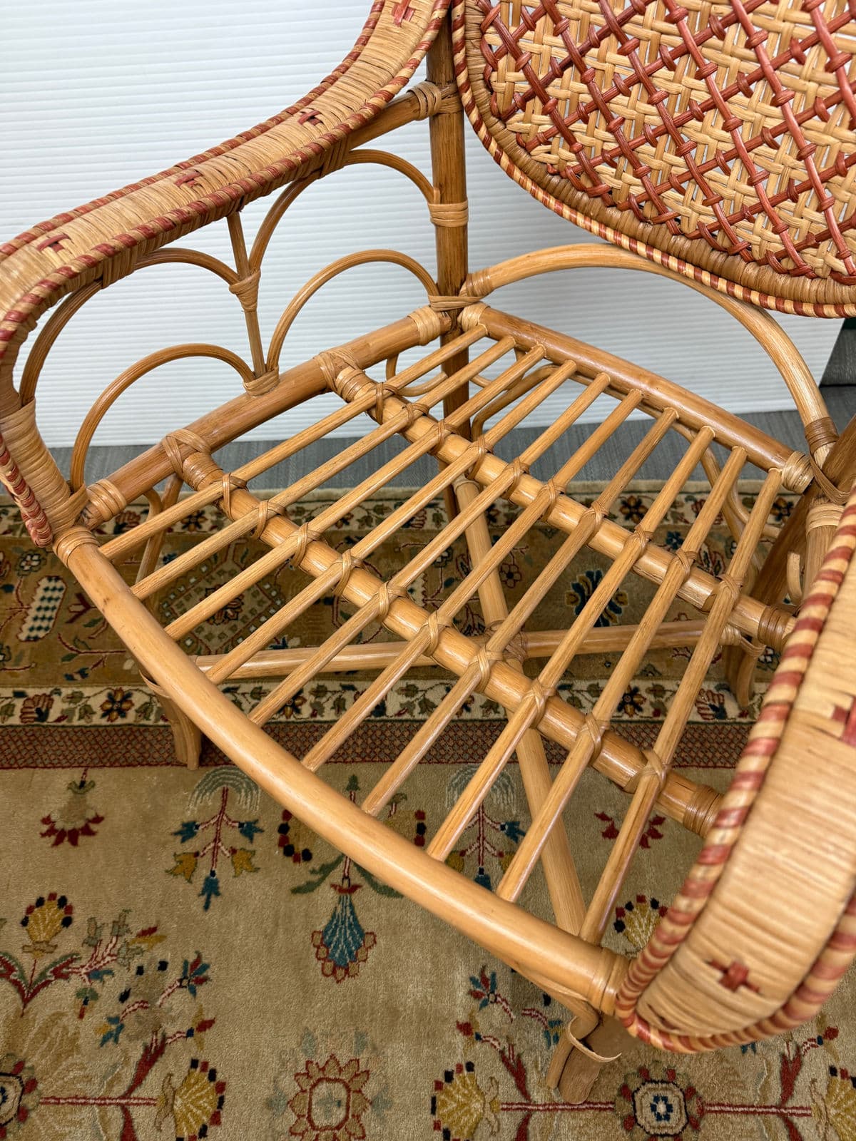 GreenRow Clara Wicker Chair + Plaid Cushion - Thumbnail 9