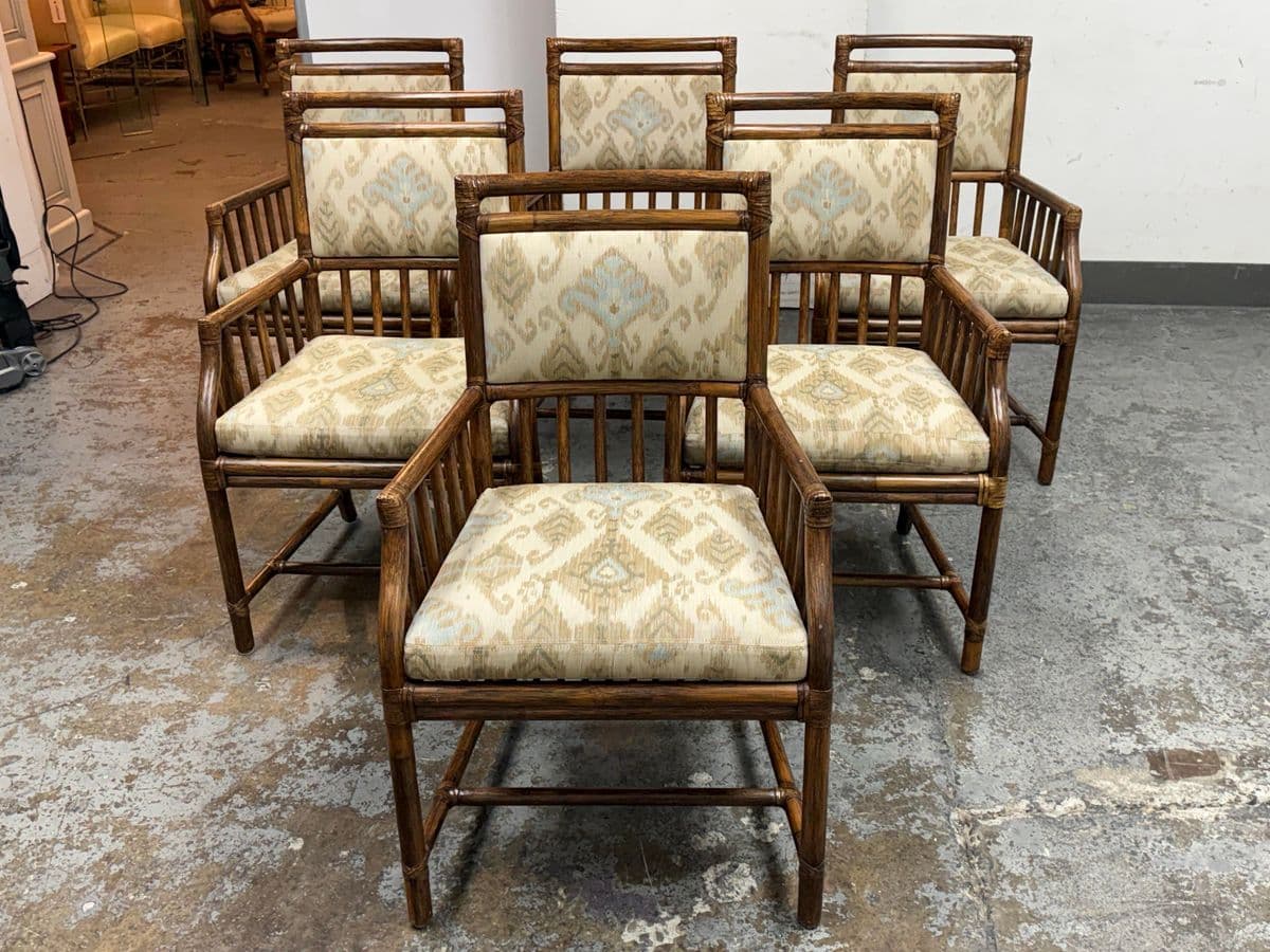 McGuire Furniture Far East Collection Dining Armchairs, Vintage Set of Six - Thumbnail 4