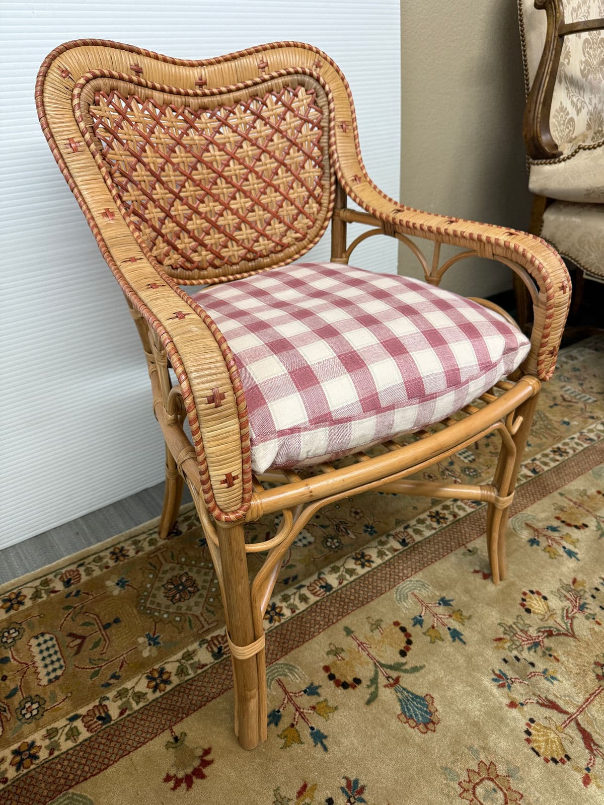 GreenRow Clara Wicker Chair + Plaid Cushion - Thumbnail 5