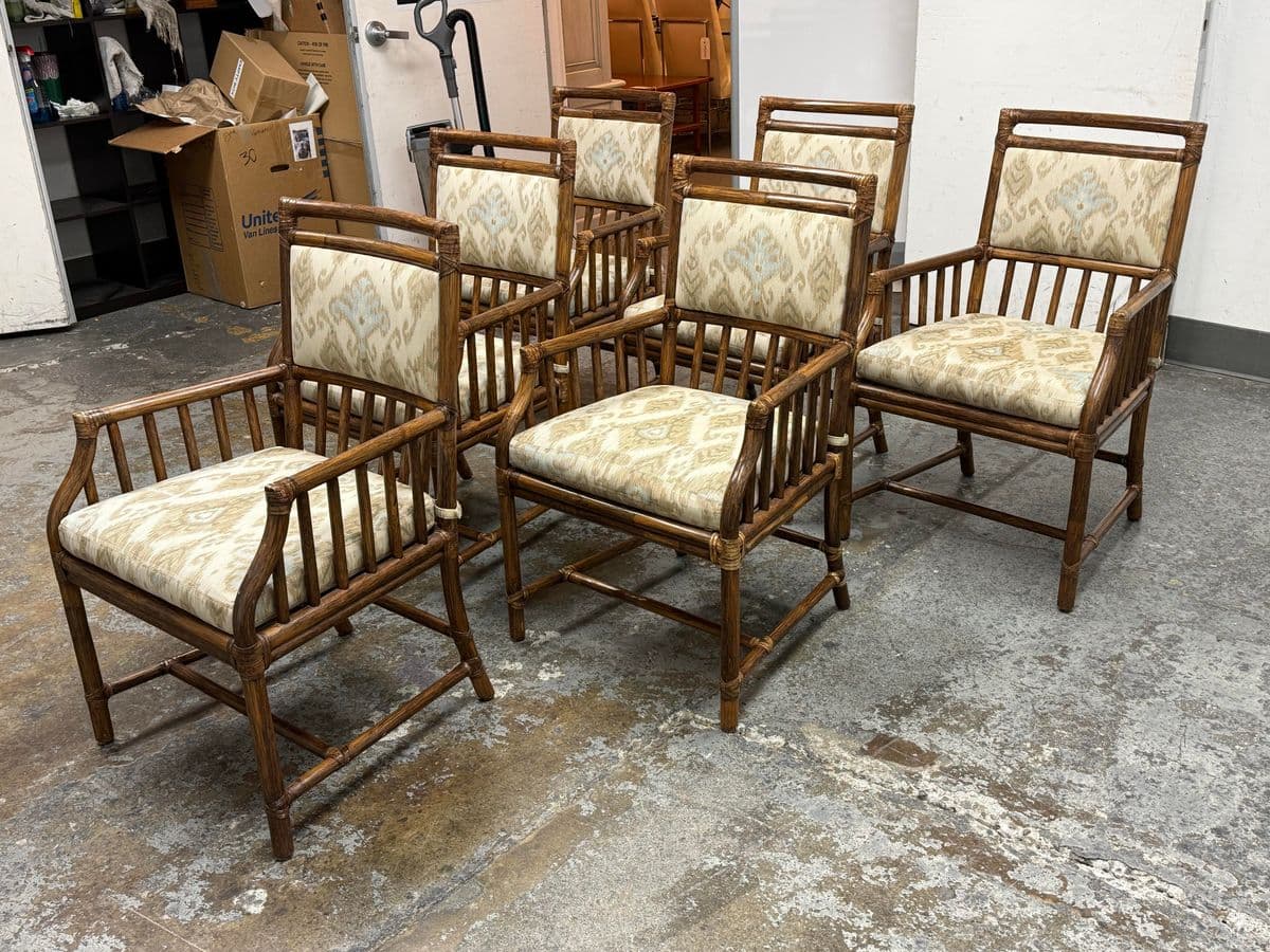 McGuire Furniture Far East Collection Dining Armchairs, Vintage Set of Six - Thumbnail 3