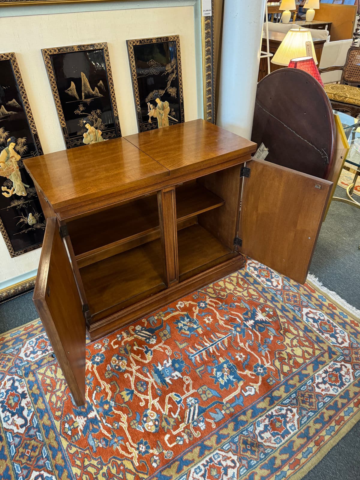 White Fine Furniture Flip Top Walnut Wood Buffet - Thumbnail 9