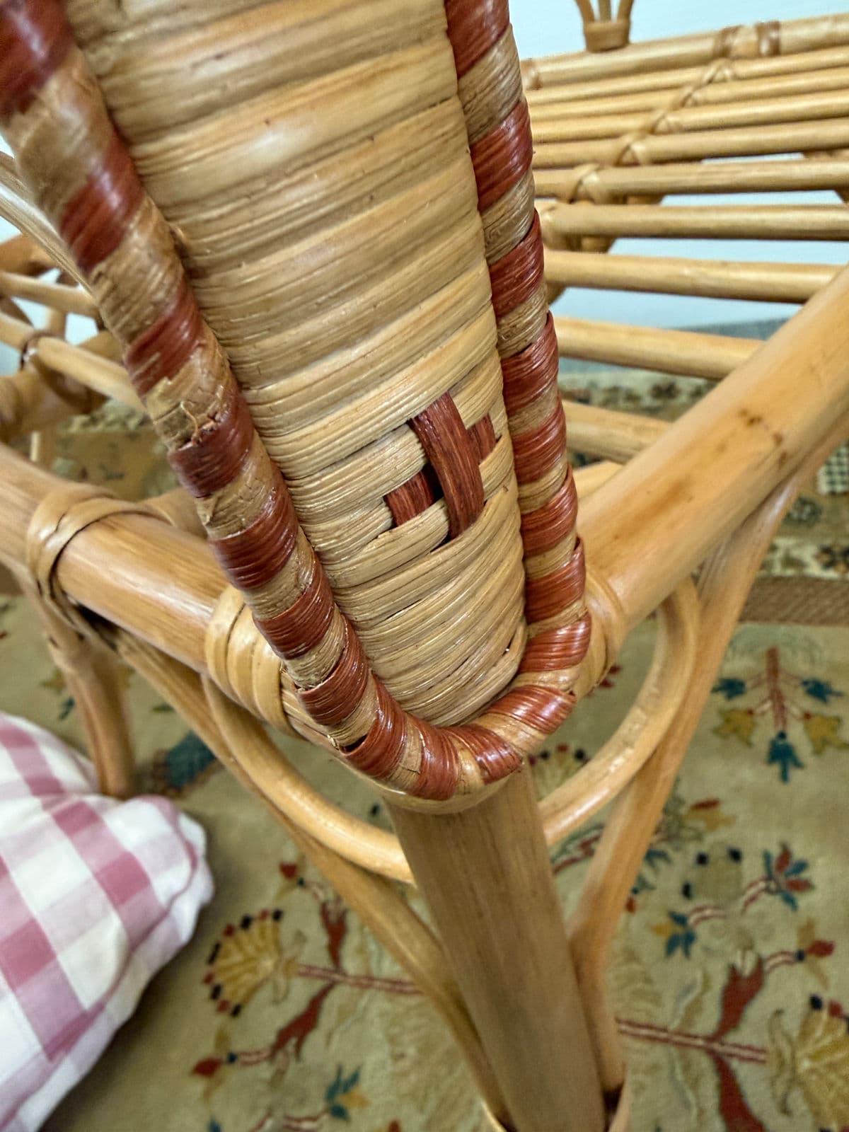 GreenRow Clara Wicker Chair + Plaid Cushion - Thumbnail 10