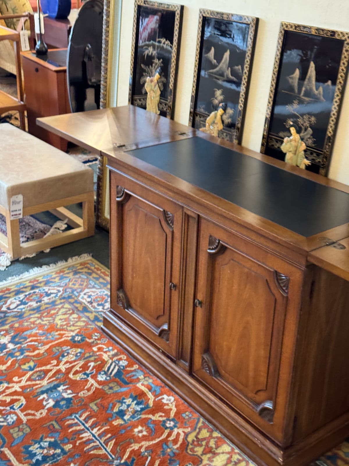 White Fine Furniture Flip Top Walnut Wood Buffet - Thumbnail 6