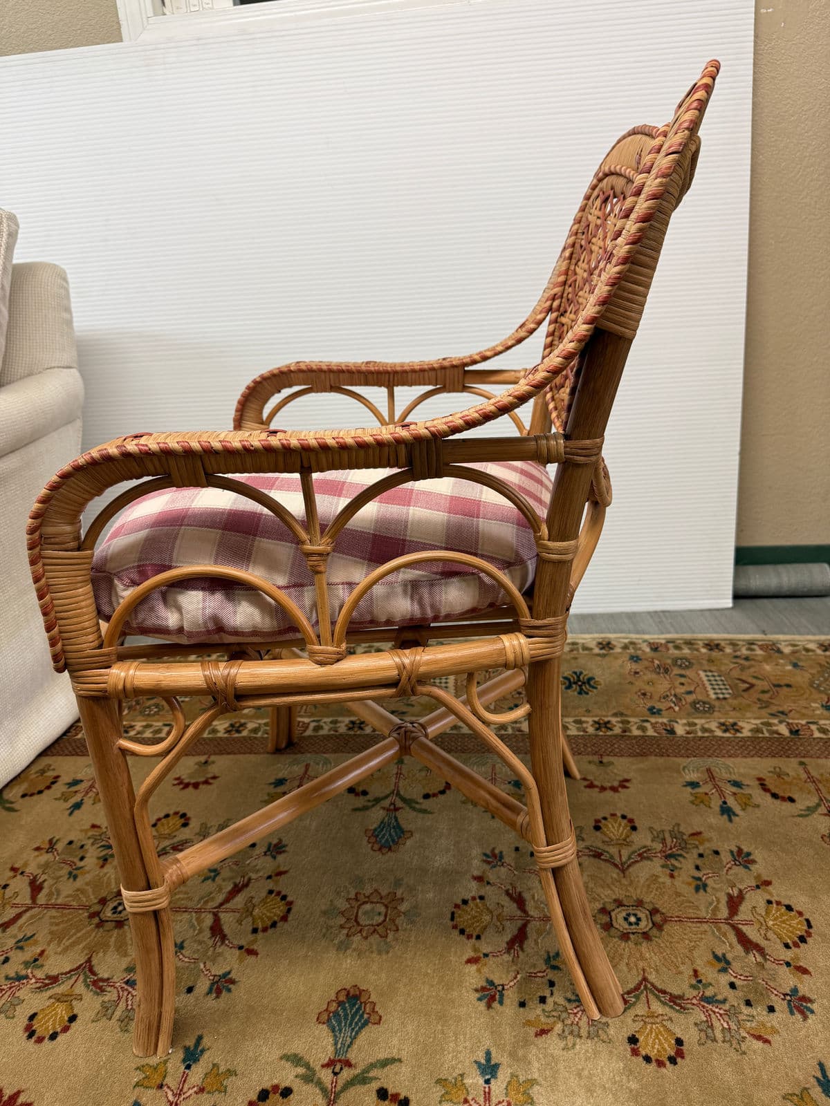 GreenRow Clara Wicker Chair + Plaid Cushion - Thumbnail 8