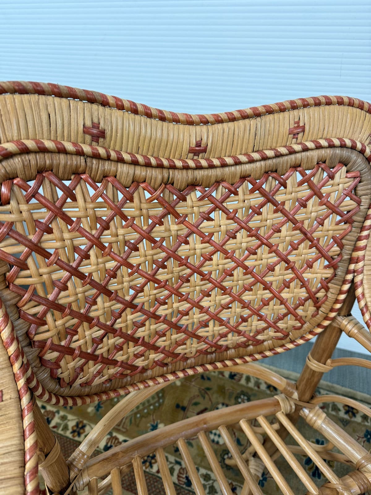 GreenRow Clara Wicker Chair + Plaid Cushion - Thumbnail 13