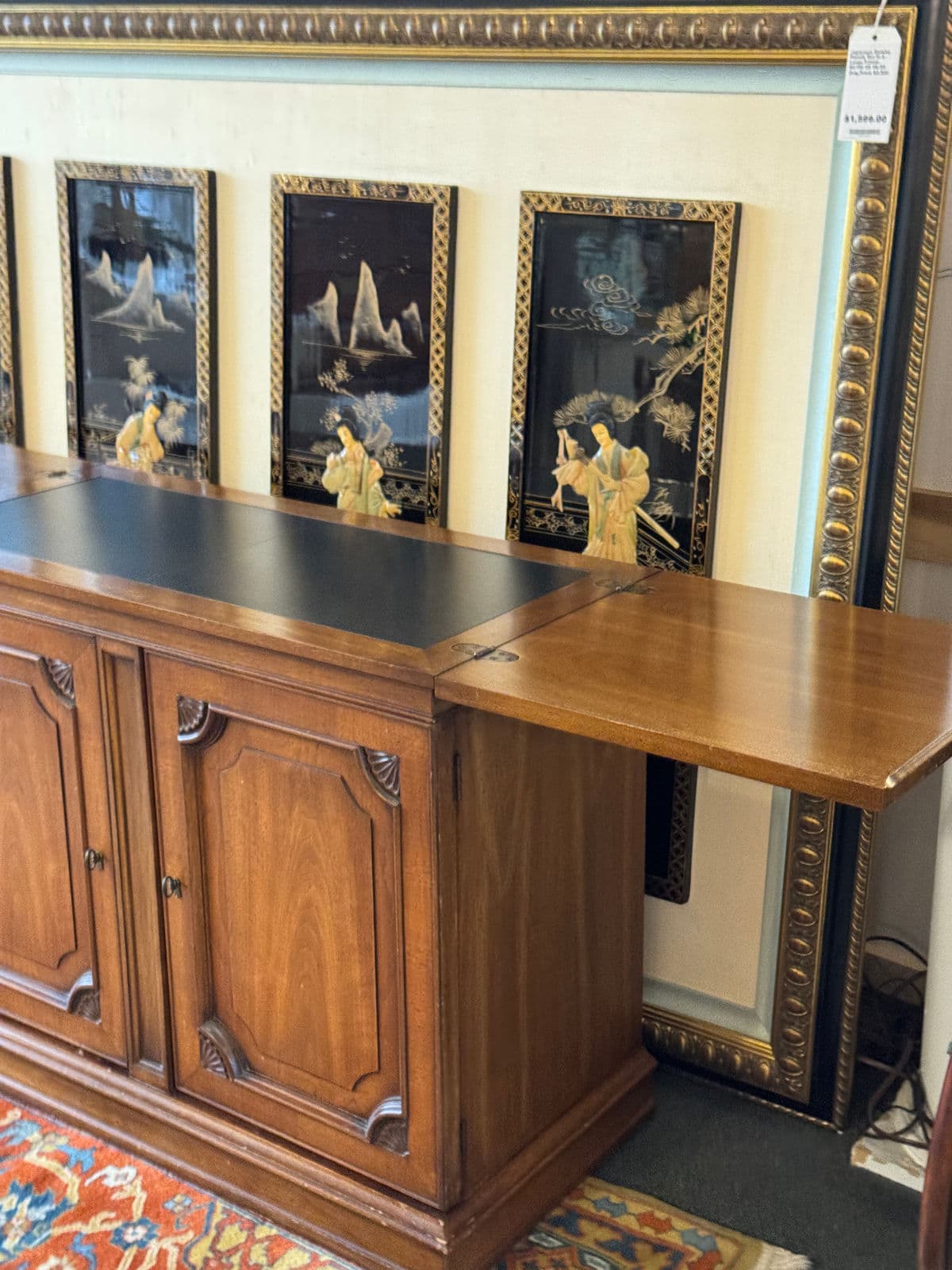 White Fine Furniture Flip Top Walnut Wood Buffet - Thumbnail 4