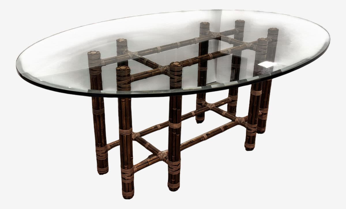 McGuire Furniture Bamboo Rattan + Glass Dining Table, Vintage - Image 1