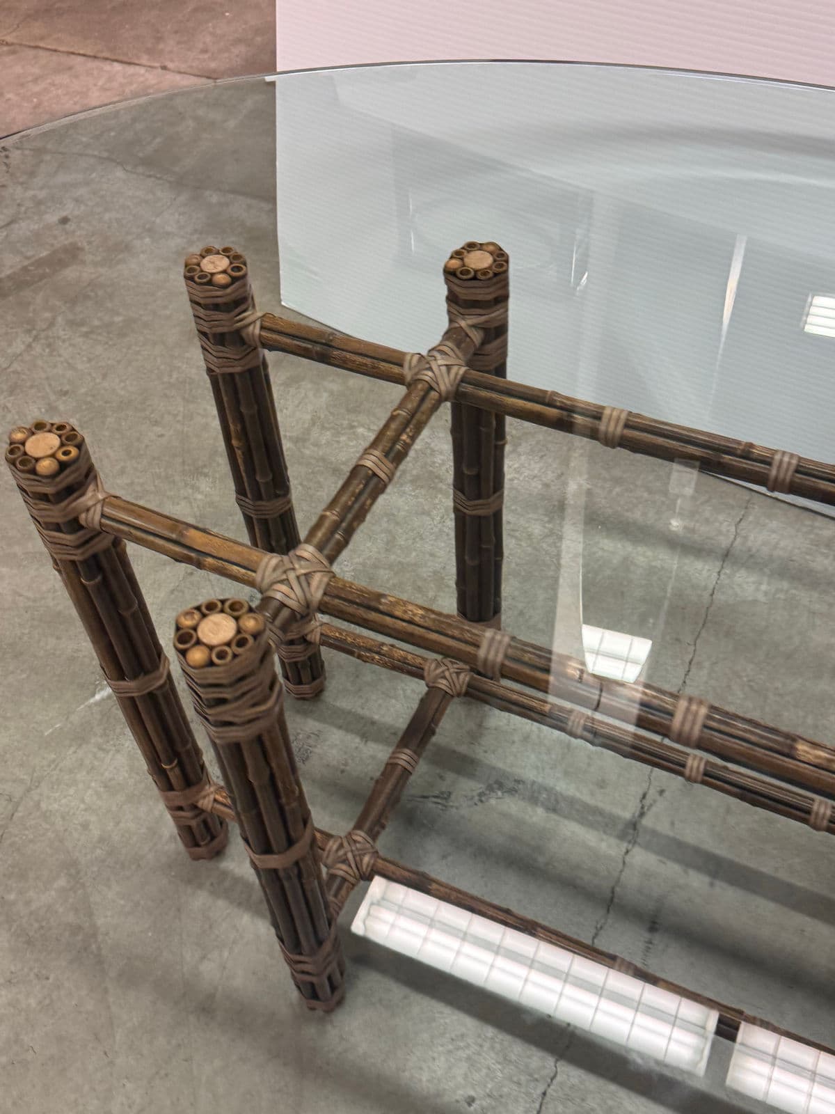 McGuire Furniture Bamboo Rattan + Glass Dining Table, Vintage - Thumbnail 7