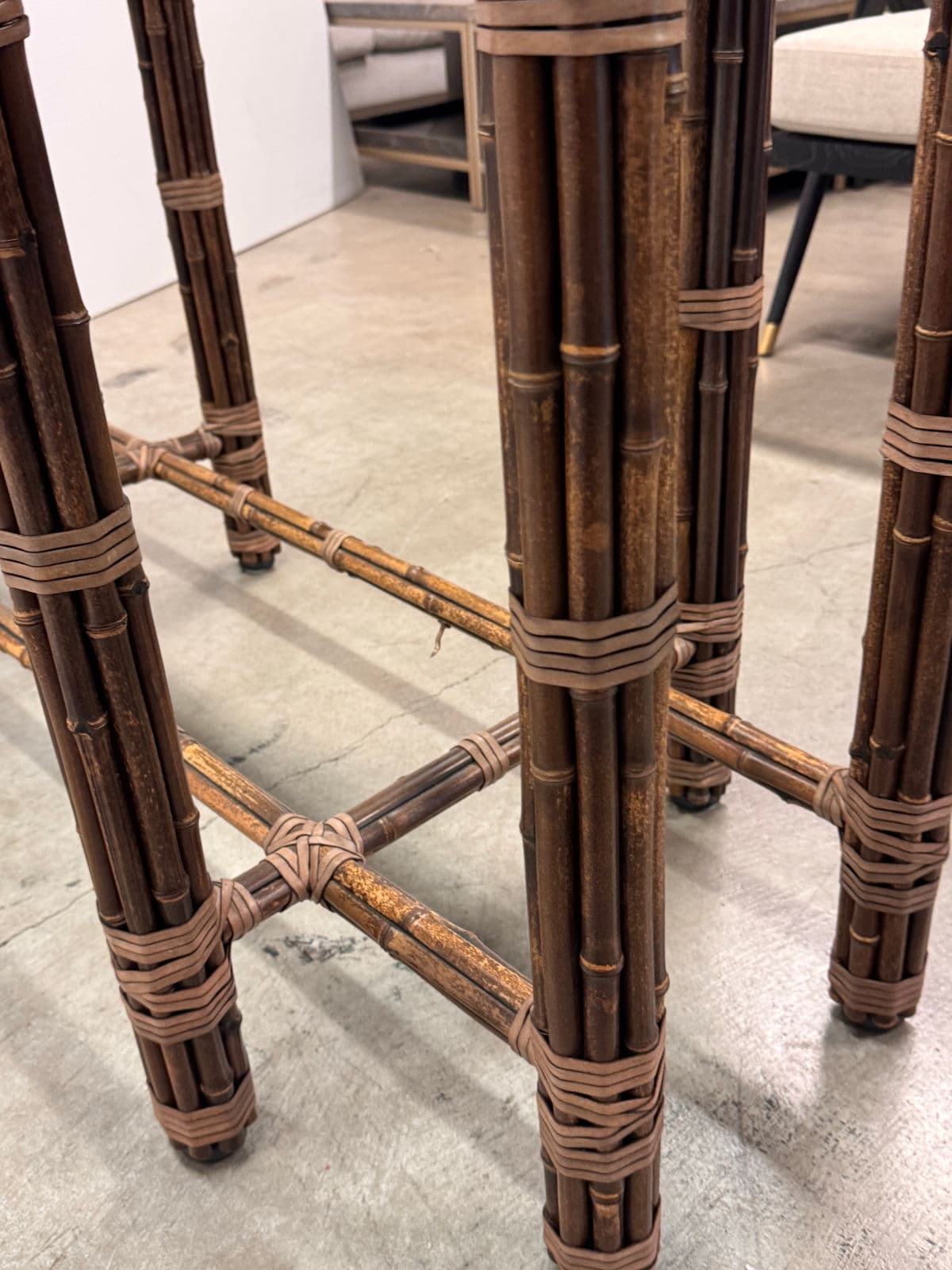 McGuire Furniture Bamboo Rattan + Glass Dining Table, Vintage - Thumbnail 8