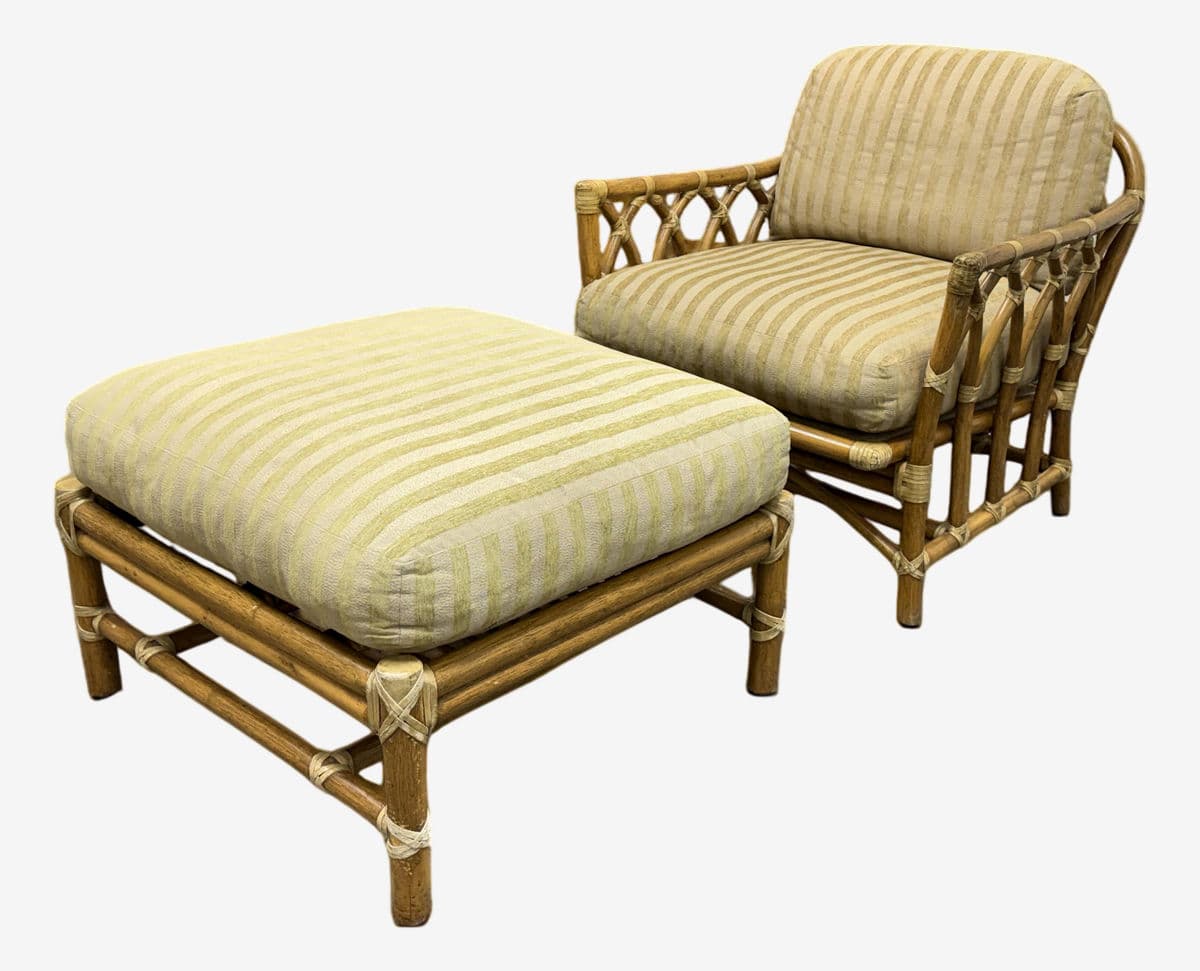 McGuire Furniture Cathedral Lounge Chair + Ottoman, Vintage - Image 1